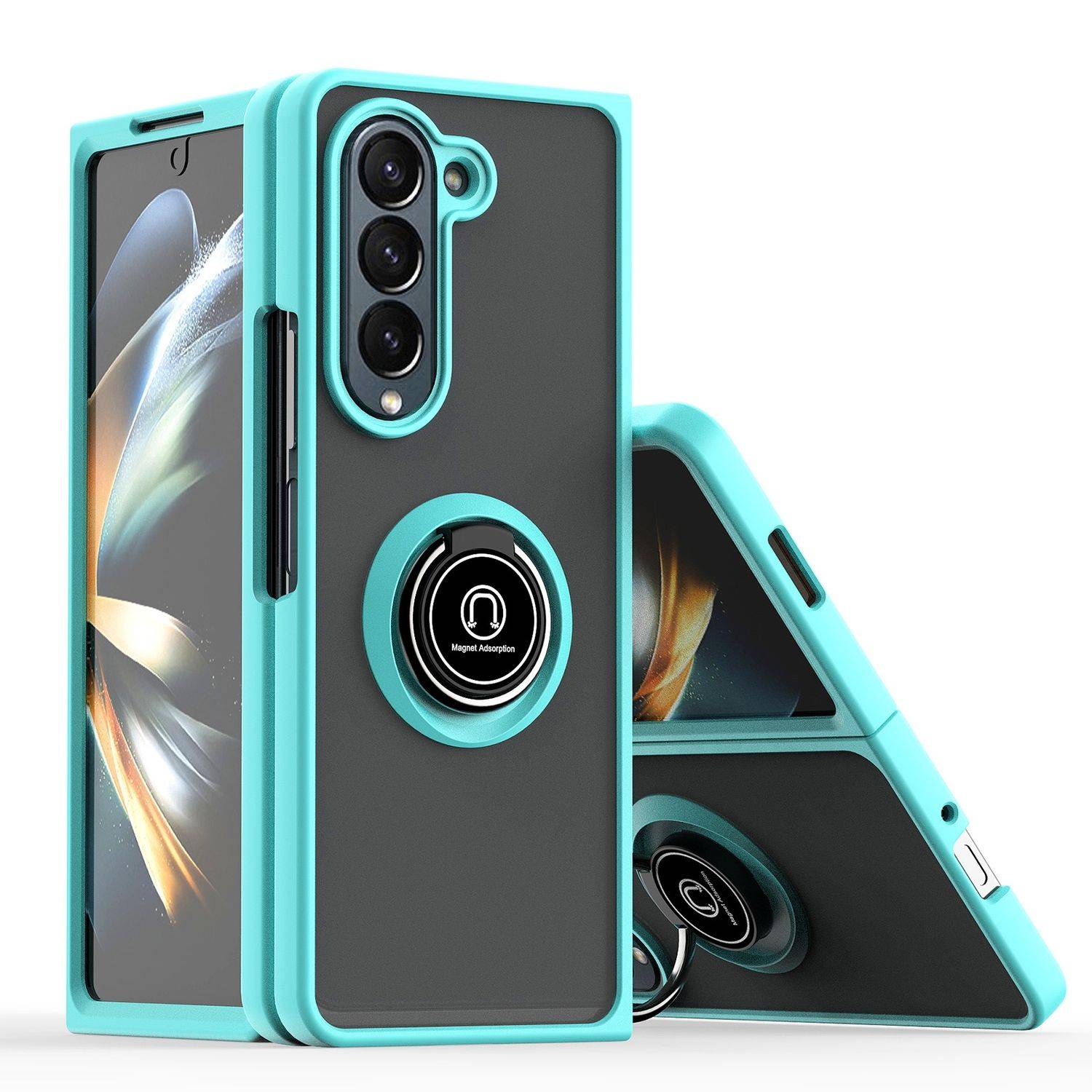 Für Samsung Galaxy Z Fold6 Shadow Design TPU / PC Hülle Ring Hellblau