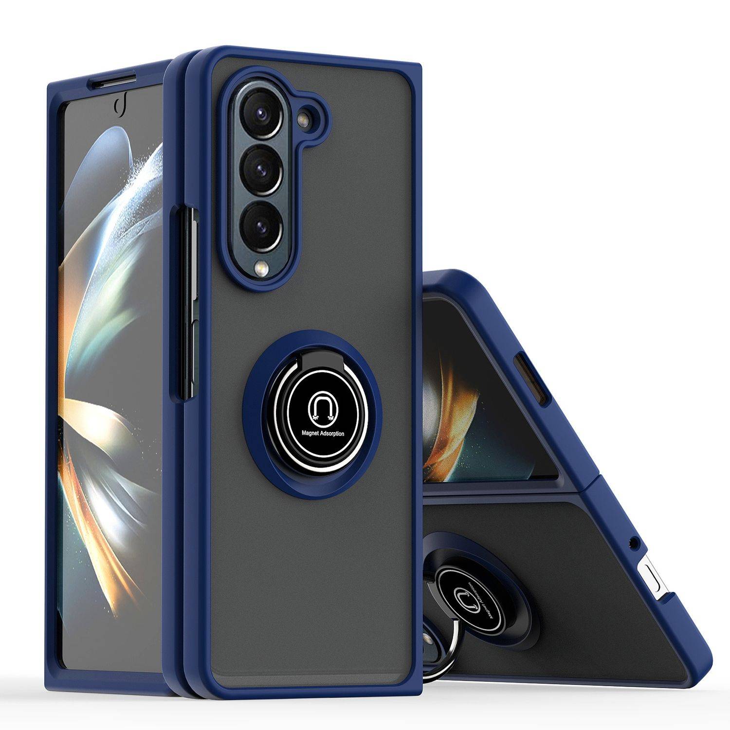 Für Samsung Galaxy Z Fold6 Shadow Design TPU PC Hülle Ring Dunkelblau