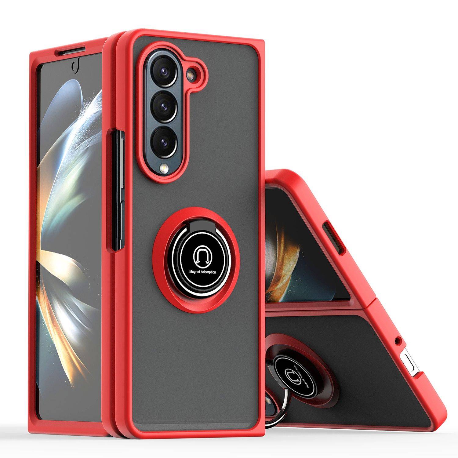 Für Samsung Galaxy Z Fold6 Design TPU / PC Hülle Ring Rot / Schwarz