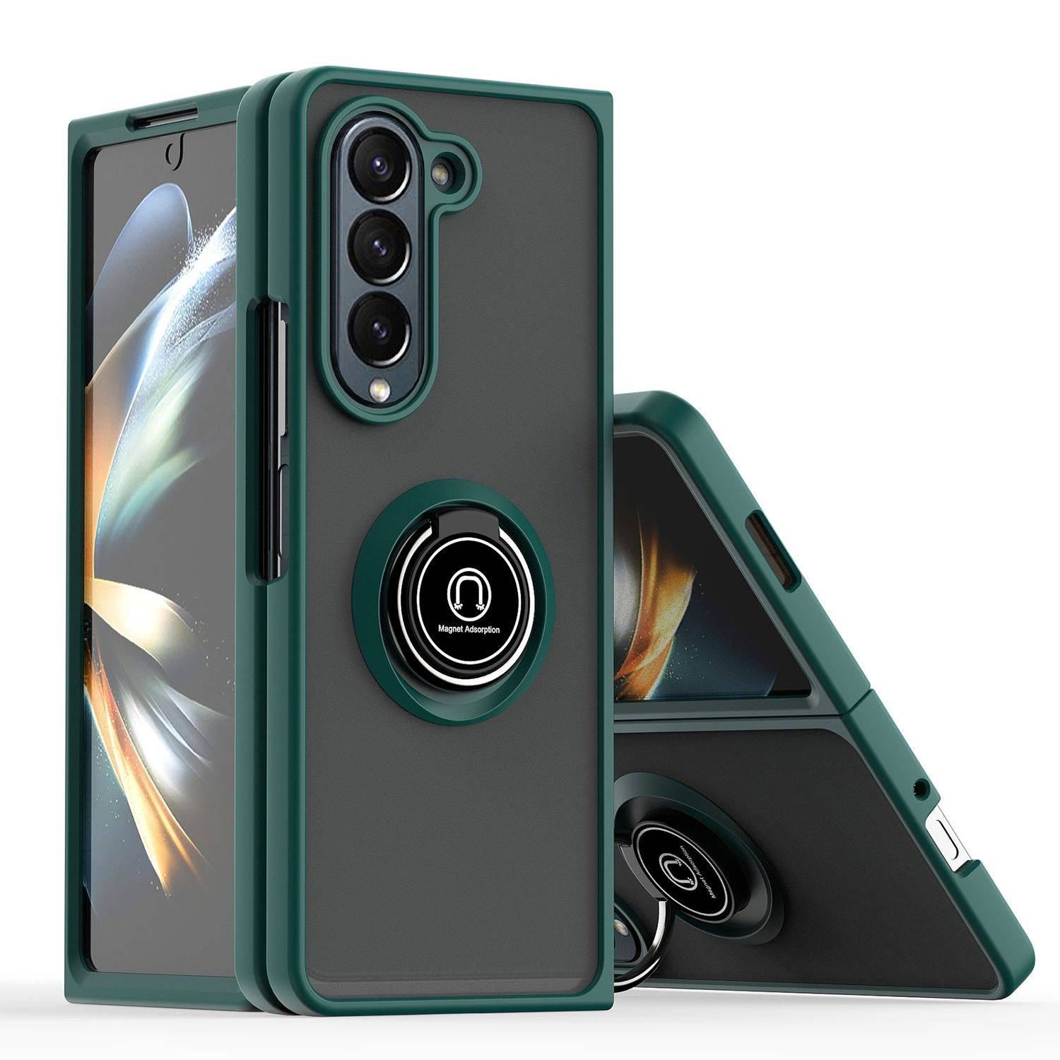 Für Samsung Galaxy Z Fold6 Shadow Design TPU PC Hülle Ring Dunkelgrün