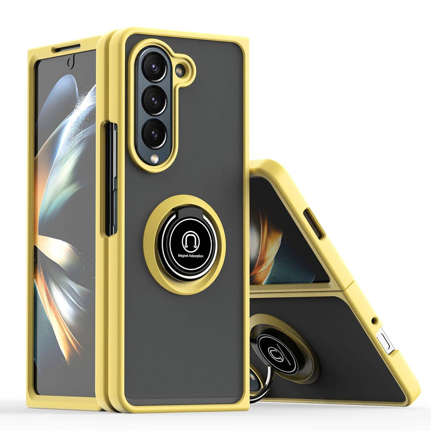 Für Samsung Galaxy Z Fold6 Shadow Design TPU / PC Hülle Case Ring Gelb
