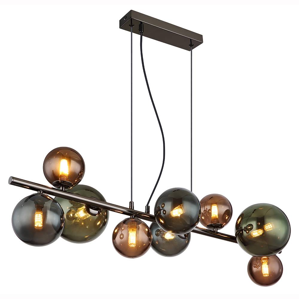 Hängeleuchte Pendellampe Esszimmerleuchte Wohnzimmerlampe Küchenleuchte, Glaskugeln grau Metall, 9 Flammig G9, LED 3,5W 350Lm 3000K warmweiß, H 120