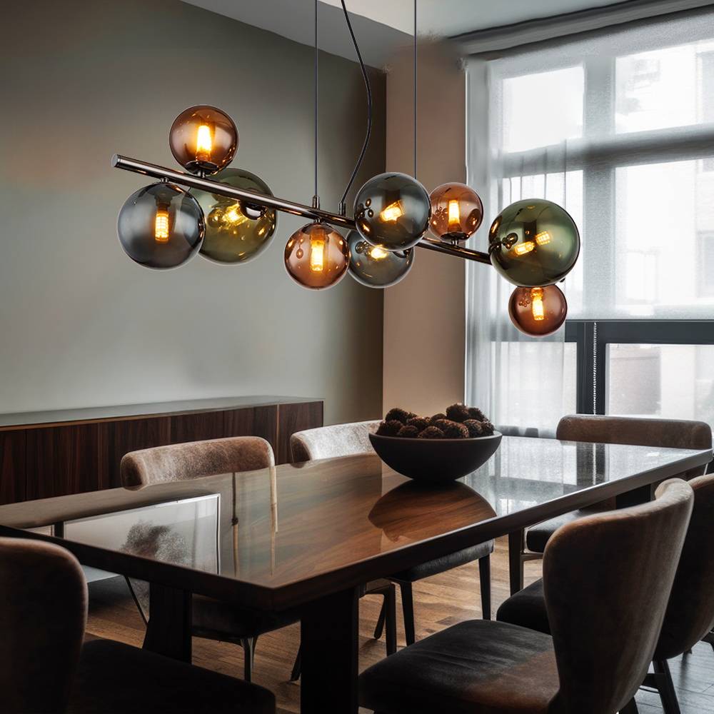 Hängeleuchte Pendellampe Esszimmerleuchte Wohnzimmerlampe Küchenleuchte, Glaskugeln grau Metall, 9 Flammig G9, LED 3,5W 350Lm 3000K warmweiß, H 120