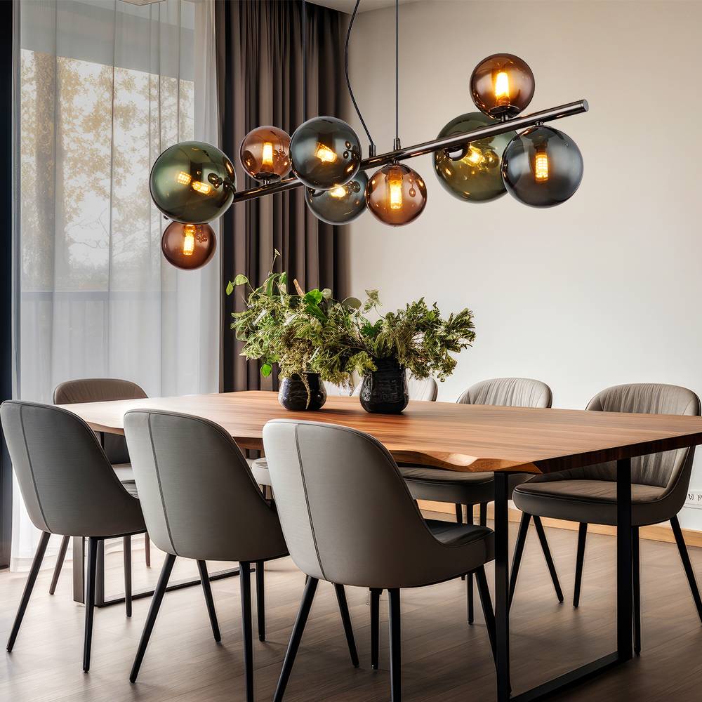 Hängeleuchte Pendellampe Esszimmerleuchte Wohnzimmerlampe Küchenleuchte, Glaskugeln grau Metall, 9 Flammig G9, LED 3,5W 350Lm 3000K warmweiß, H 120