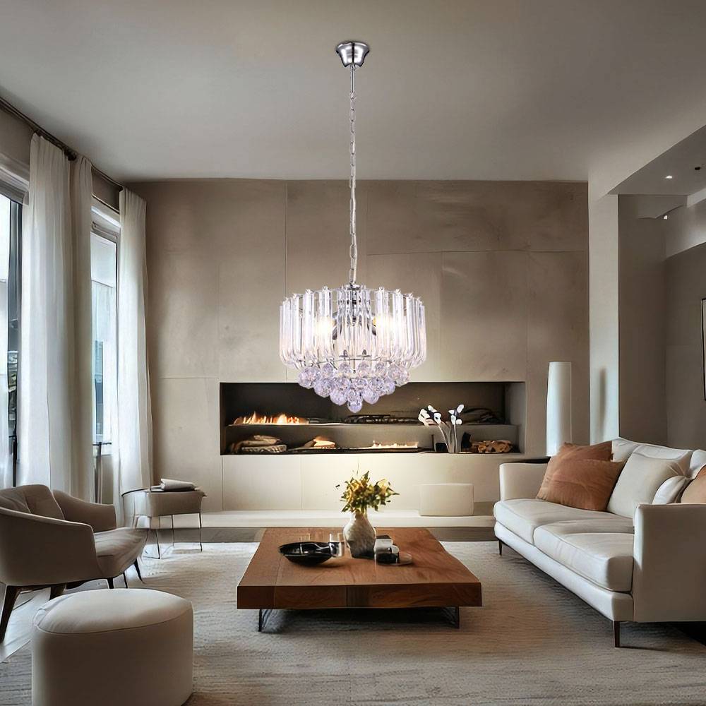 Hängeleuchte Kristalle Kronleuchter Kristallleuchte Hängelampe Luster klar, Metall verchromt, 4x LED 6W 380Lm warmweiß, DxH 35x90 cm