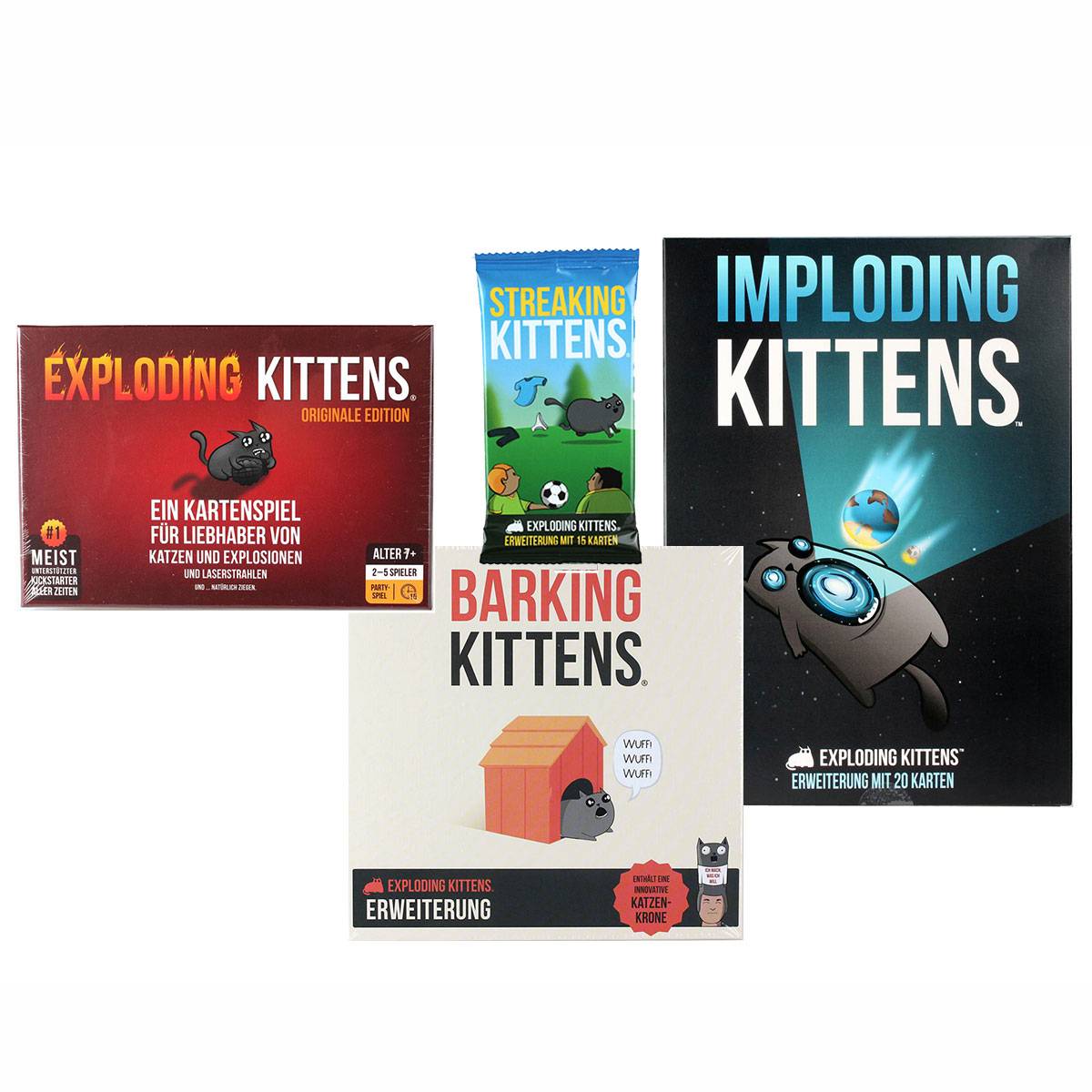Asmodee Exploding Kittens (DE) - Set Vorteilspack Grundspiel und 3 Erweiterungen