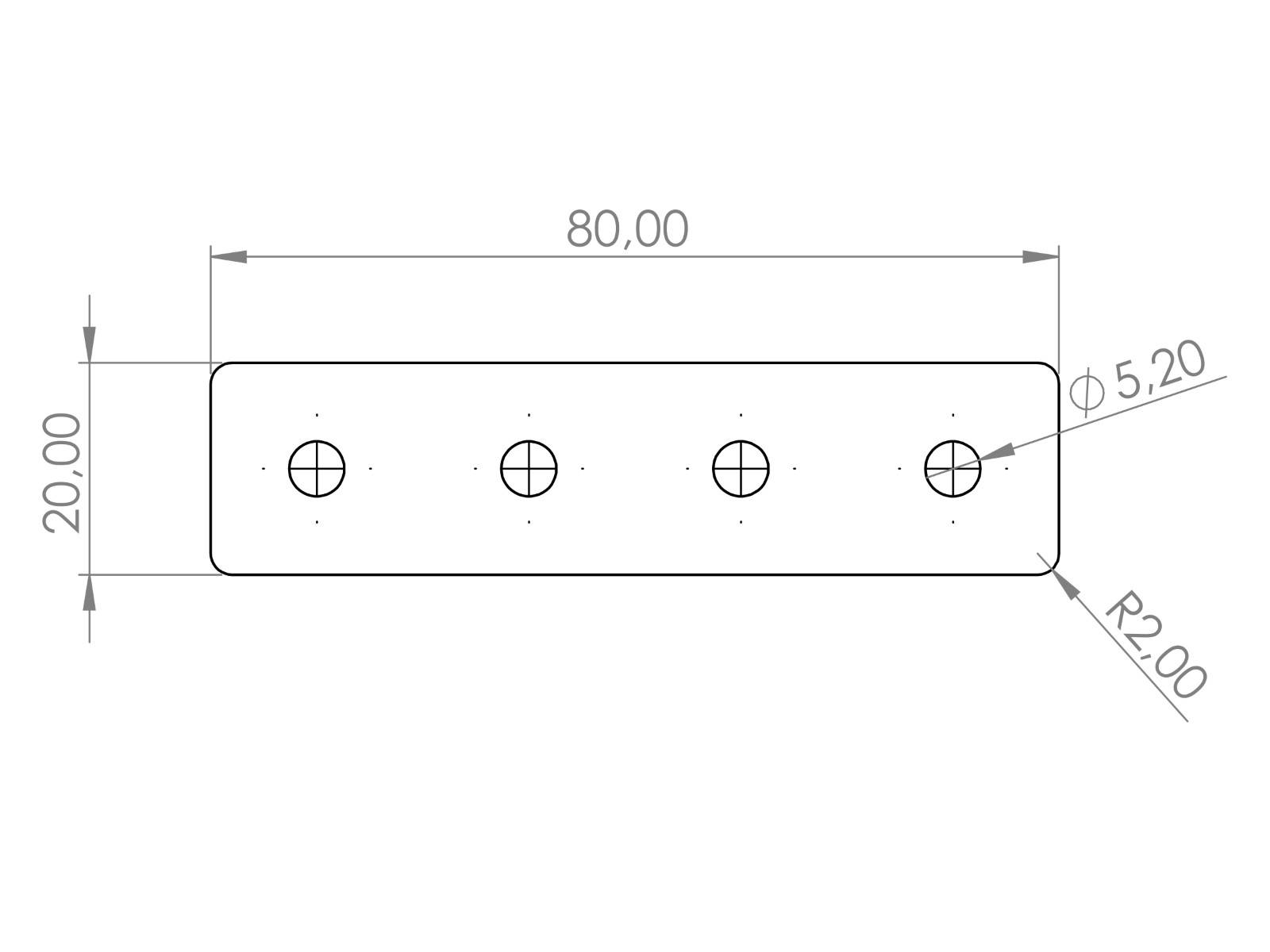 Verbinderplatte I-Typ Nut 5, 20x80mm, Stahl 2mm galvanisch verzinkt