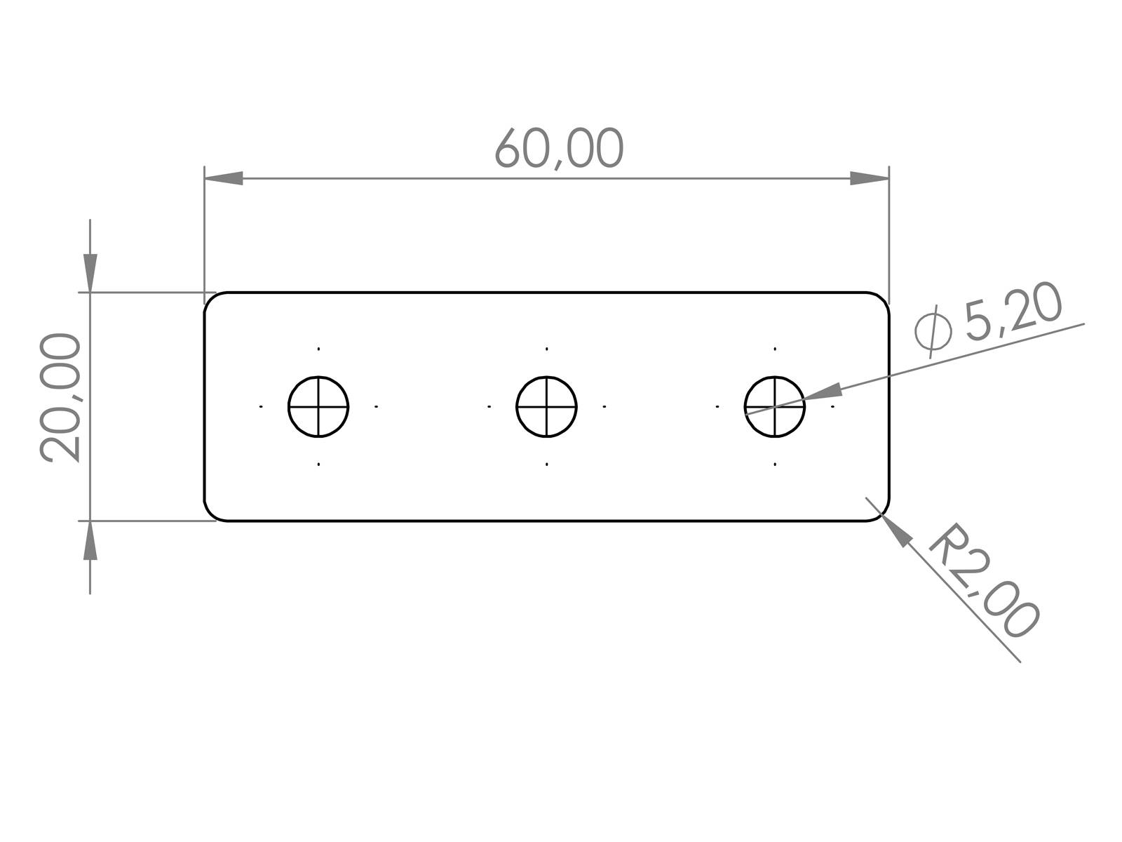 Verbinderplatte I-Typ Nut 5, 20x60mm, Stahl 2mm galvanisch verzinkt