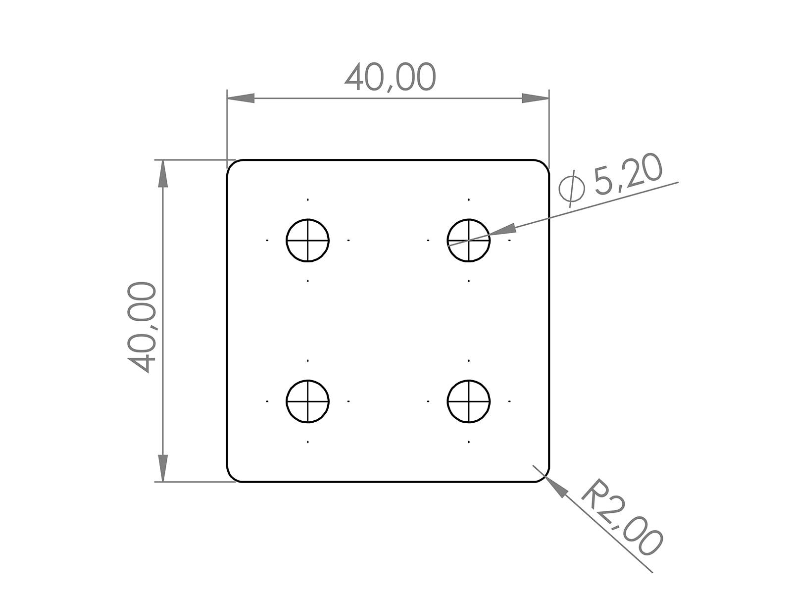 Verbinderplatte I-Typ Nut 5, 40x40mm, Stahl 2mm galvanisch verzinkt