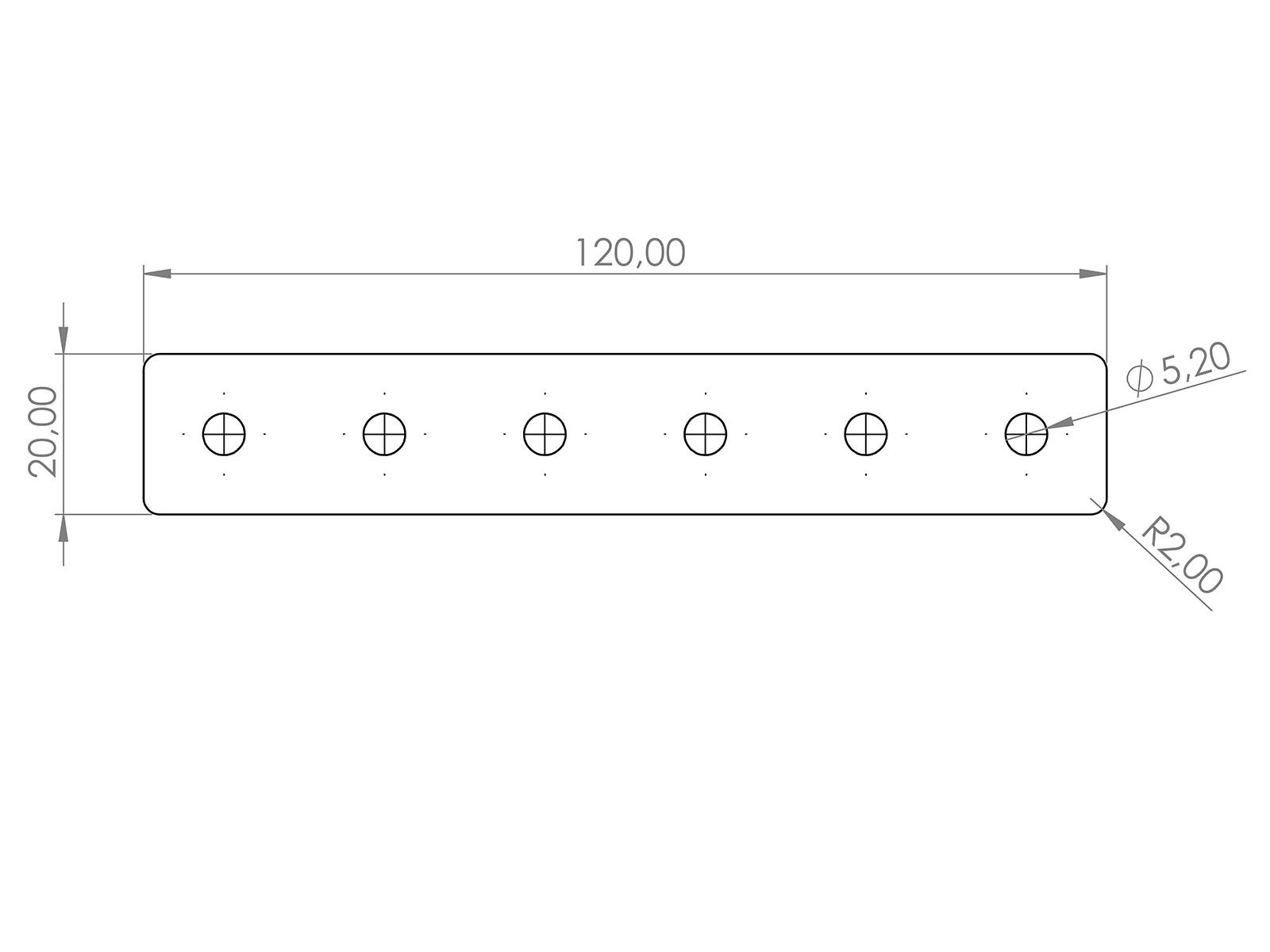 Verbinderplatte I-Typ Nut 5, 20x120mm, Stahl 2mm galvanisch verzinkt
