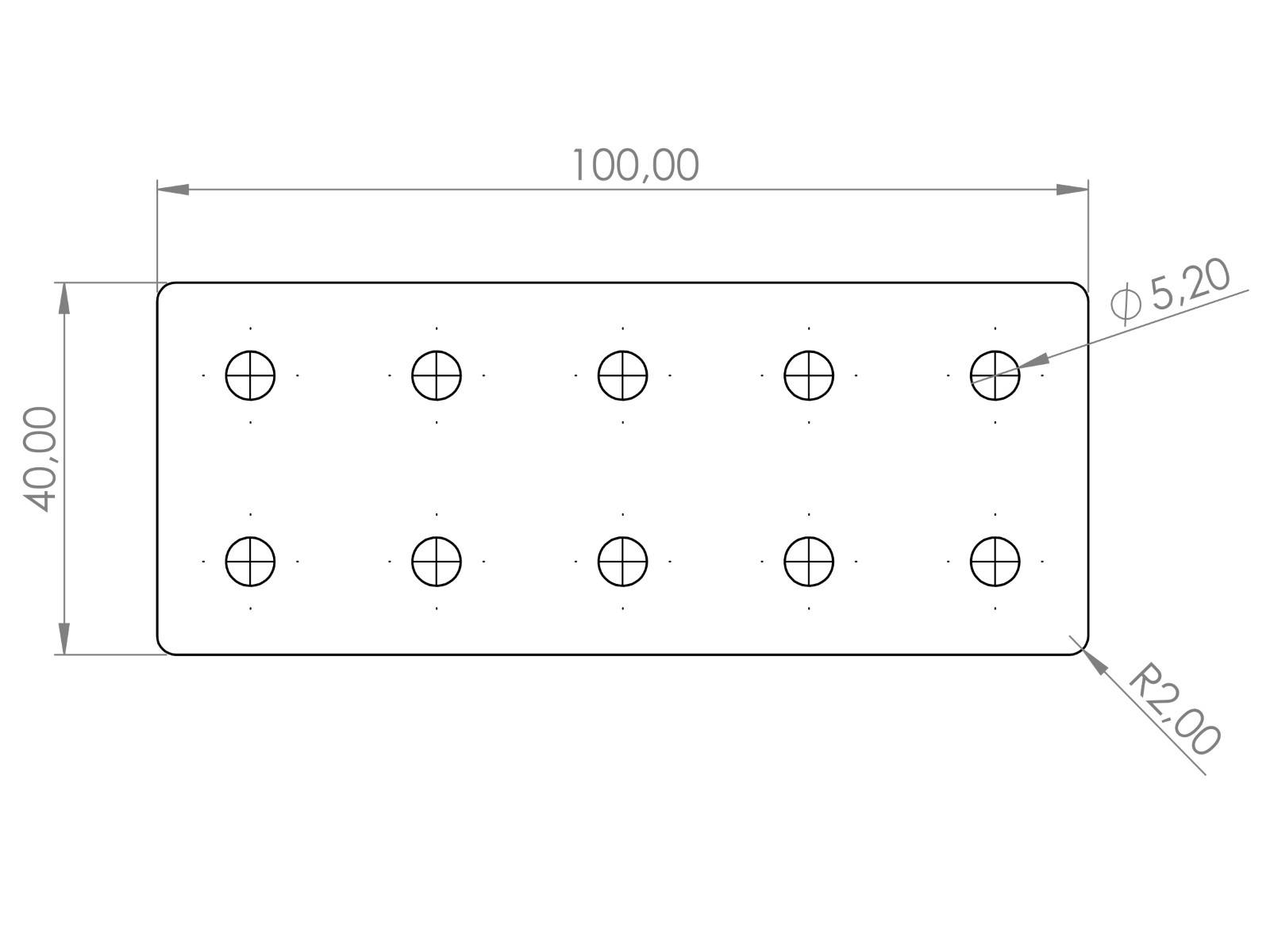Verbinderplatte I-Typ Nut 5, 40x100mm, Stahl 2mm galvanisch verzinkt