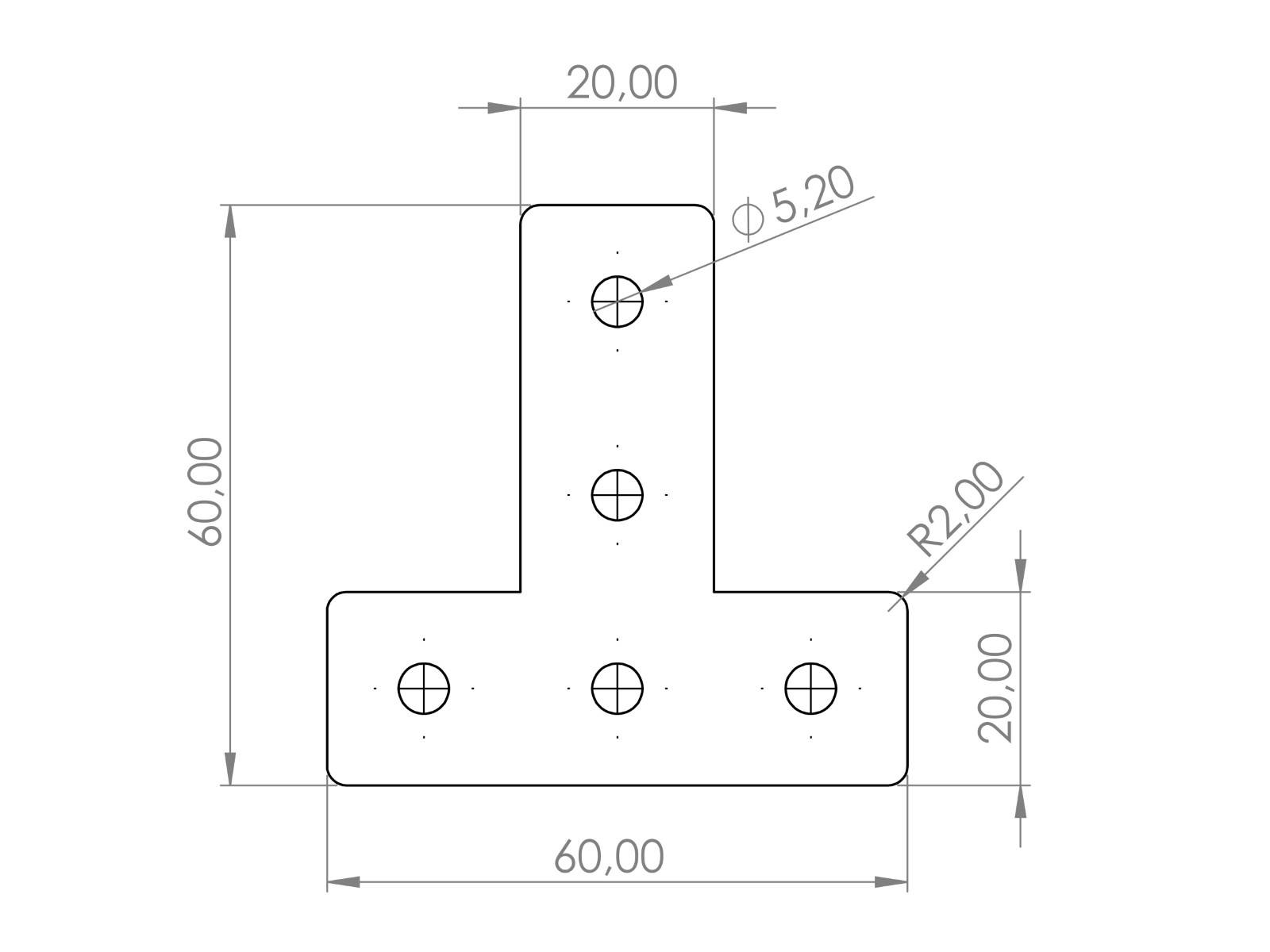 Verbinderplatte I-Typ Nut 5, T - 20x60x60mm, Stahl 2mm galvanisch verzinkt
