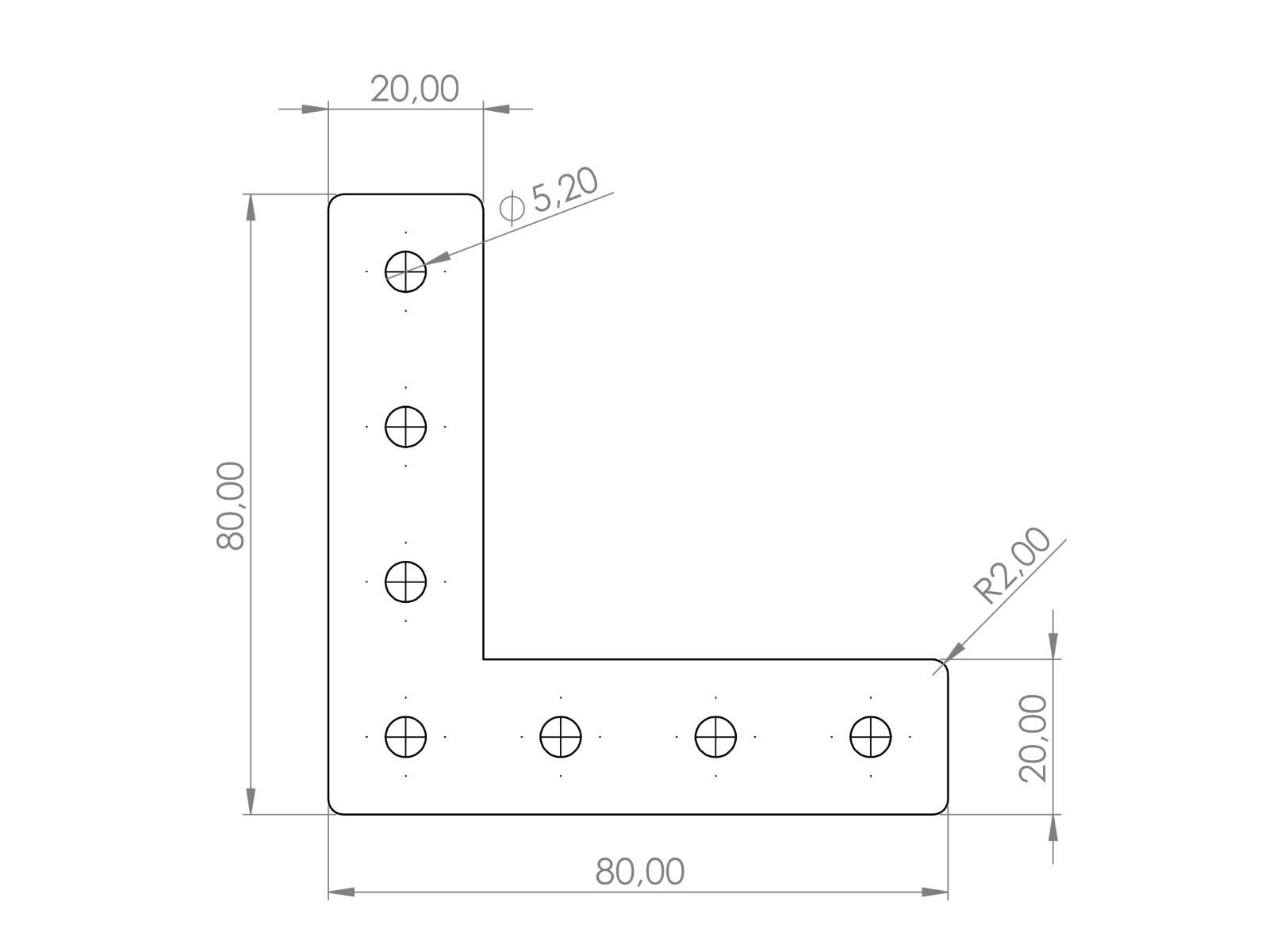 Verbinderplatte I-Typ Nut 5, L - 20x80x80mm, Stahl 2mm galvanisch verzinkt