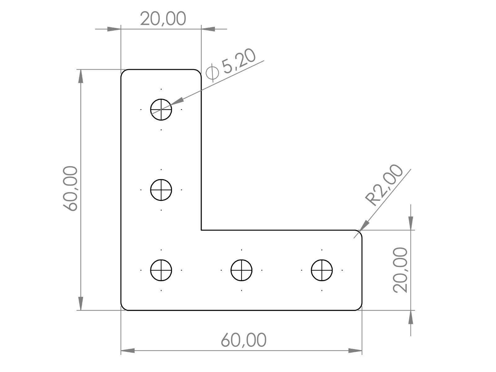 Verbinderplatte I-Typ Nut 5, L - 20x60x60mm, Stahl 2mm galvanisch verzinkt