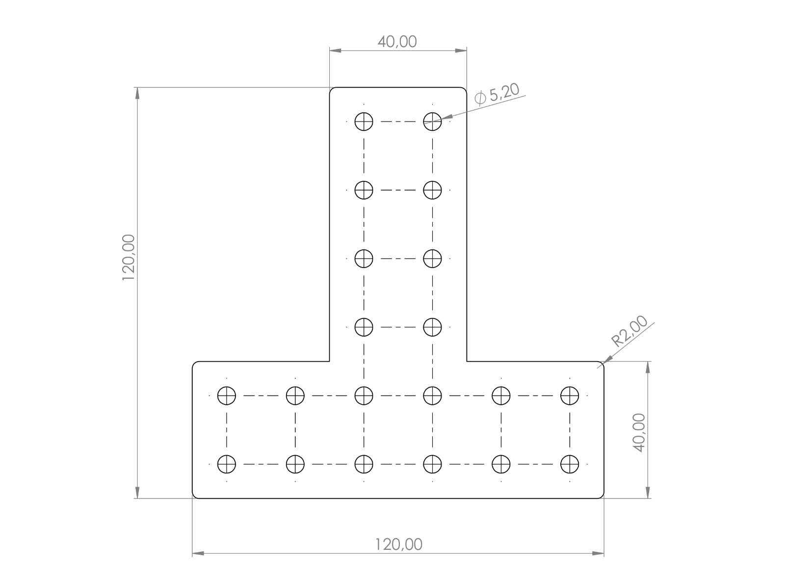 Verbinderplatte I-Typ Nut 5, T - 40x120x120mm, Stahl 2mm galvanisch verzinkt