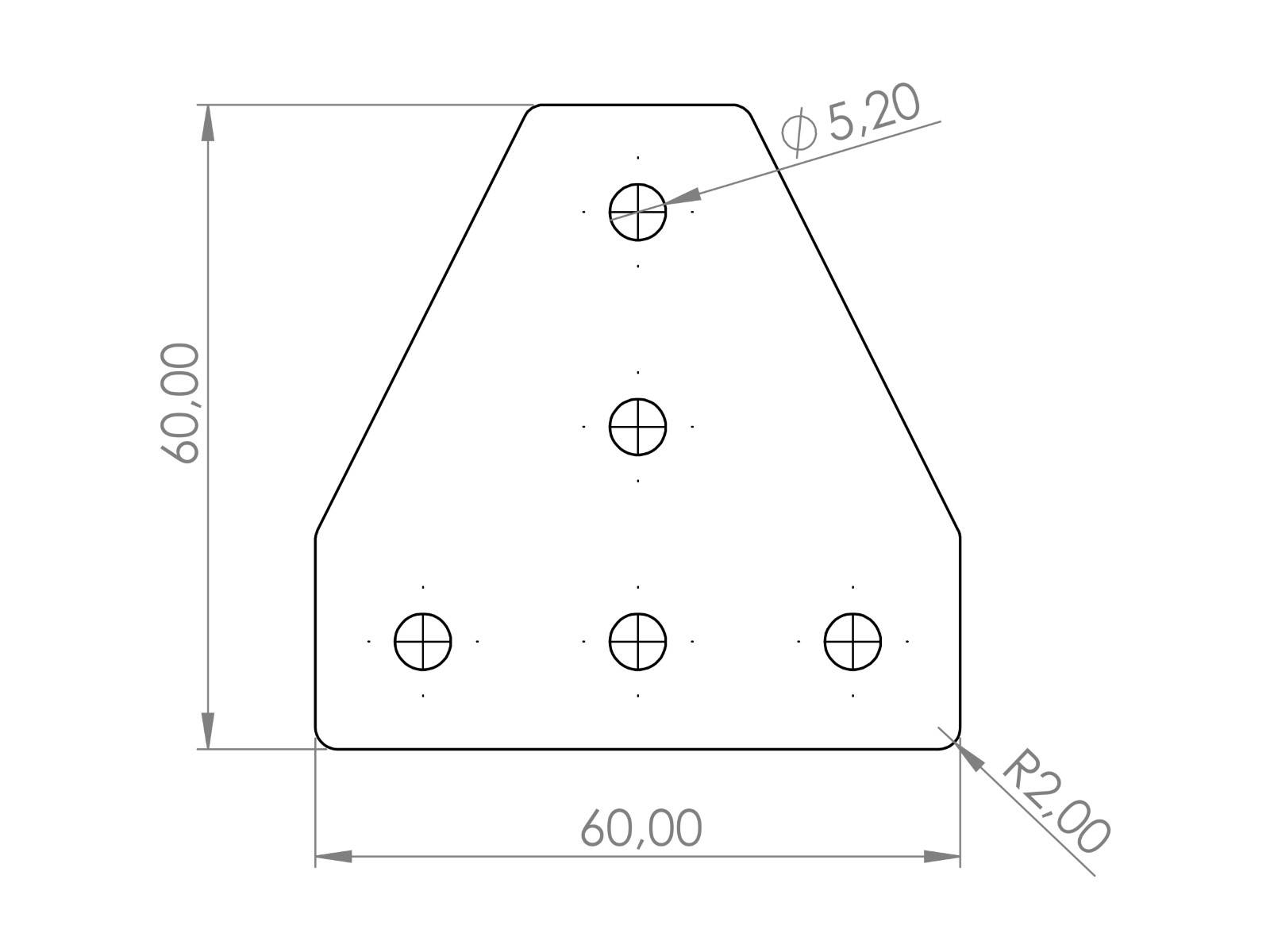 Verbinderplatte I-Typ Nut 5, TD - 20x60x60mm, Stahl 2mm galvanisch verzinkt