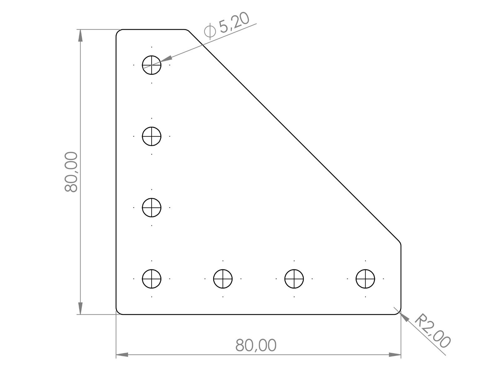 Verbinderplatte I-Typ Nut 5, LD - 20x80x80mm, Stahl 2mm galvanisch verzinkt