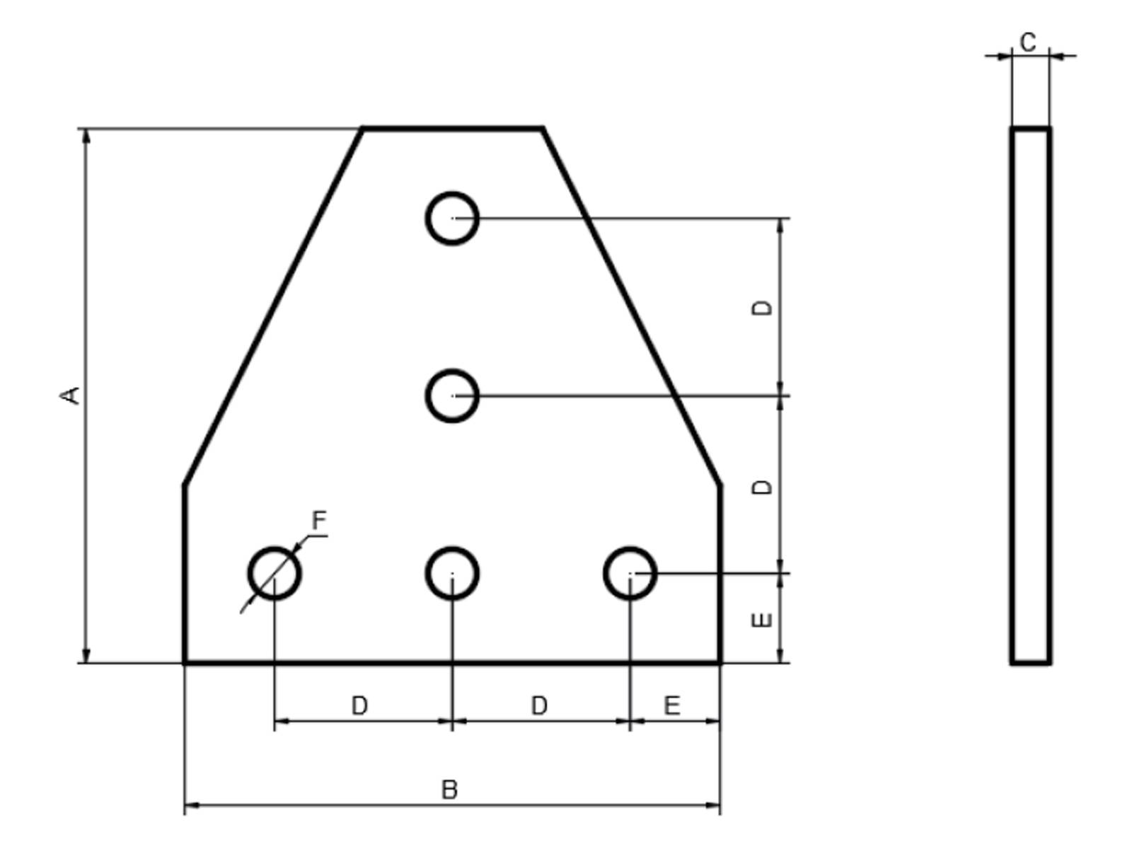 Verbindungsplatte - 3030 L Aluminium, eloxiert, I-Typ Nut 6, B-Typ Nut 8