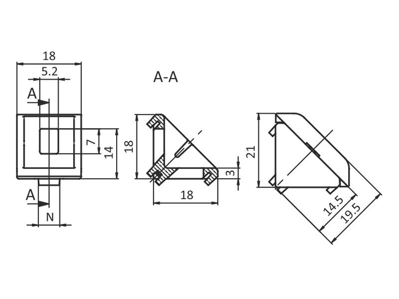 Winkelabdeckkappe 20 B-Typ Nut 6