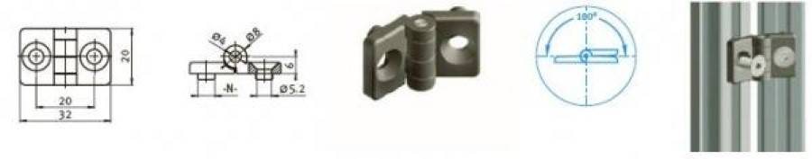 Scharnier 20x20 schwer I-Typ Nut 5