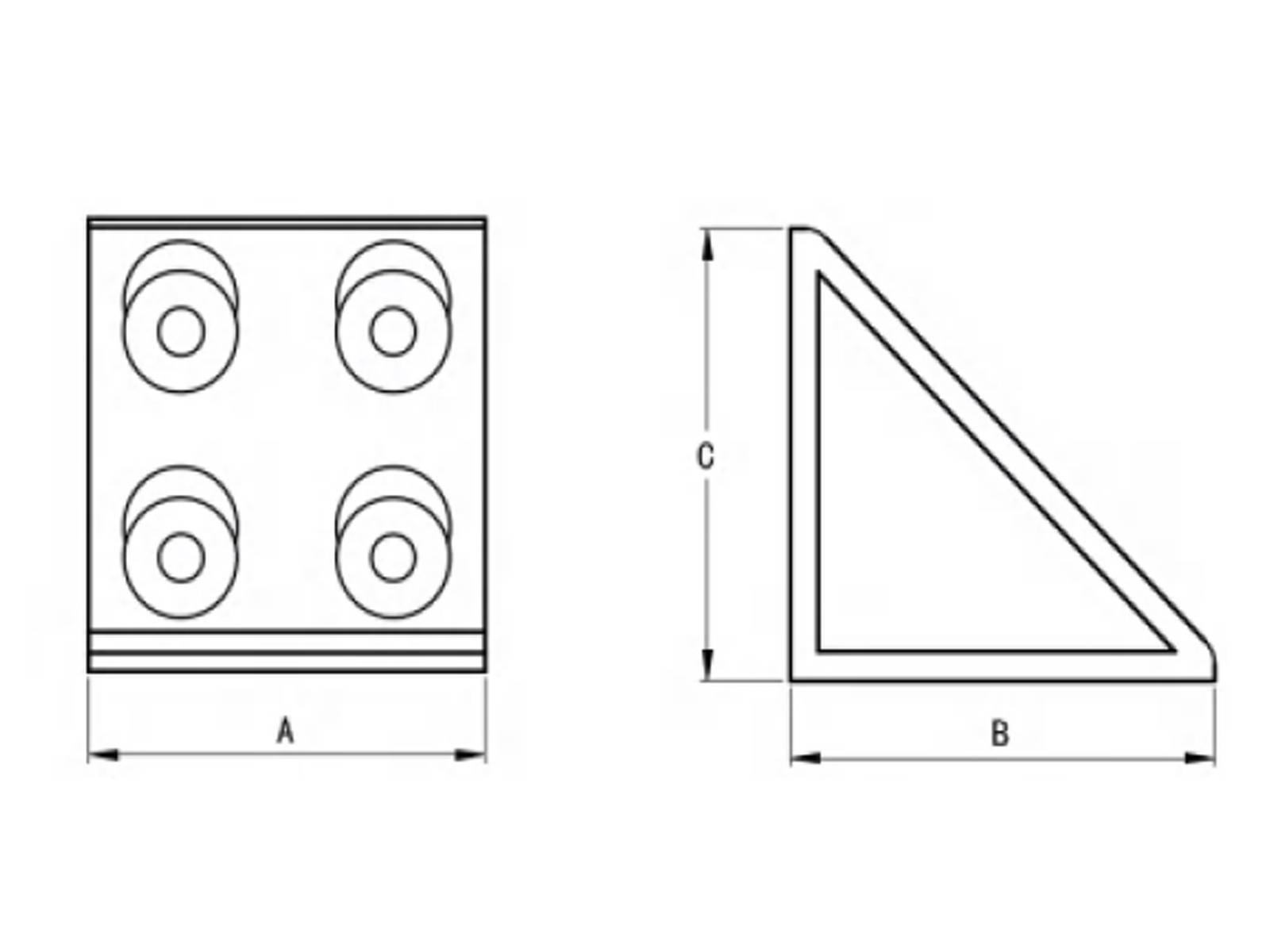 Winkel, 56*60*60, Aluminium, eloxiert, I-Typ Nut 6, B-Typ Nut 8