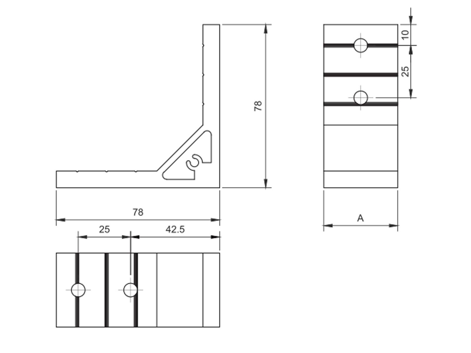 Winkel, 3030-6+8, Aluminium, eloxiert, I-Typ Nut 6, B-Typ Nut 8
