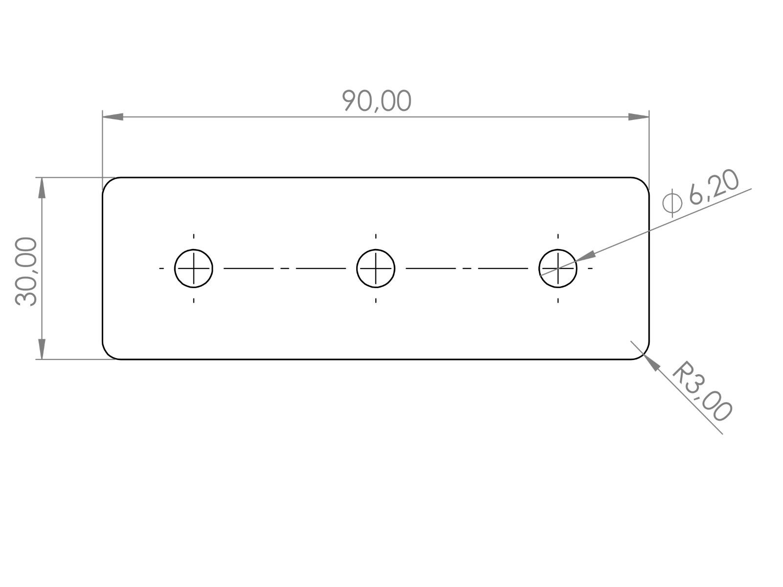 Verbinderplatte I-Typ Nut 6, 30x90mm, Stahl 3mm galvanisch verzinkt