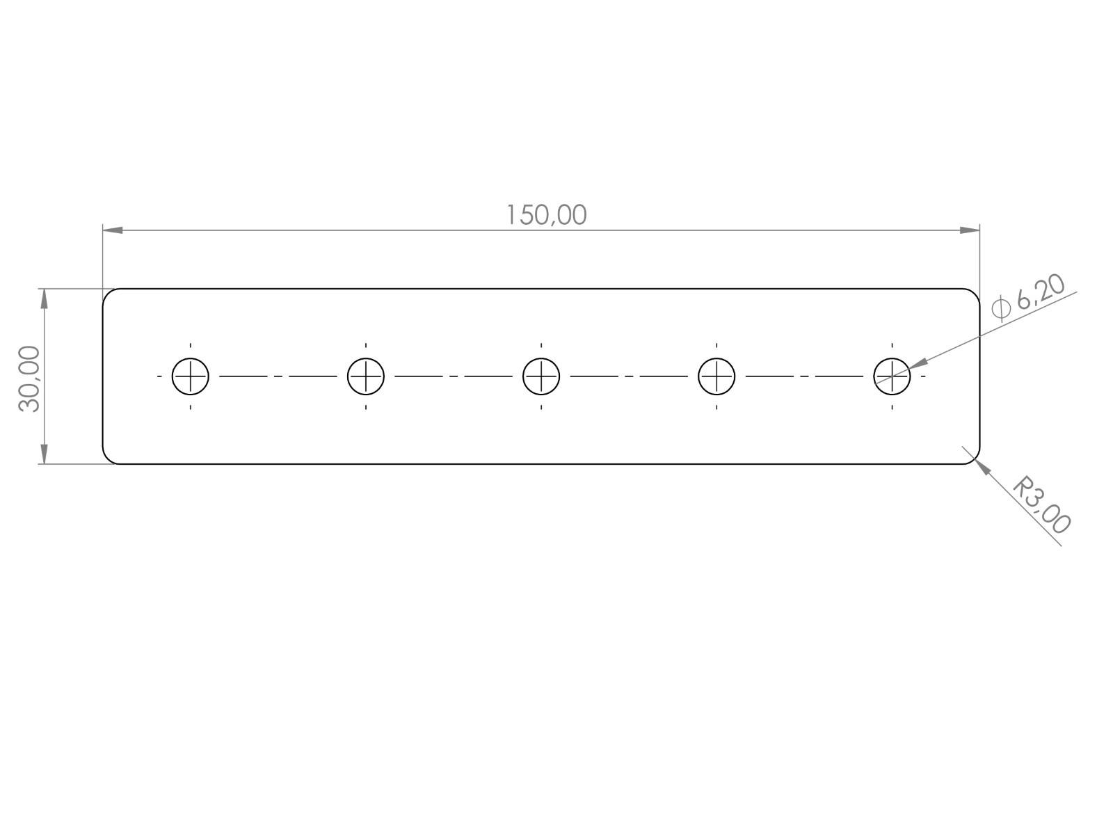 Verbinderplatte I-Typ Nut 6, 30x150mm, Stahl 3mm galvanisch verzinkt