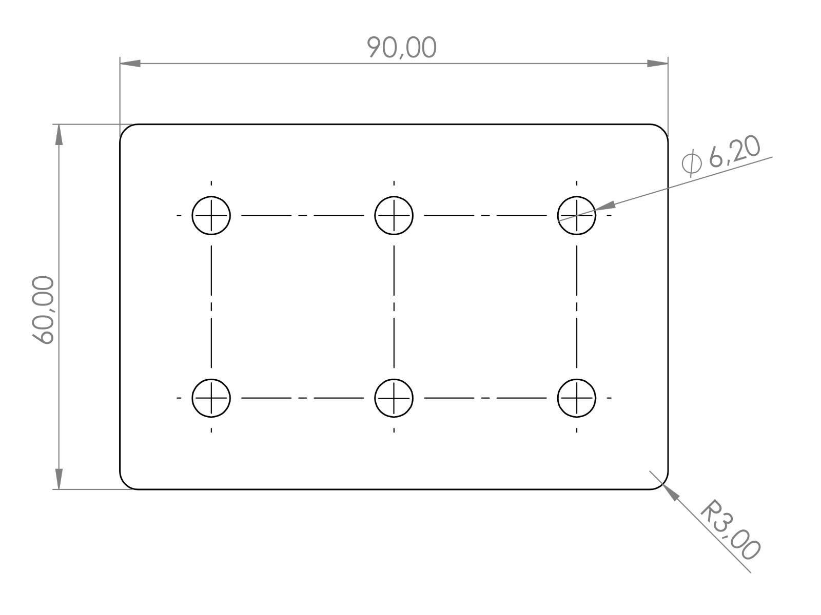 Verbinderplatte I-Typ Nut 6, 60x90mm, Stahl 3mm galvanisch verzinkt