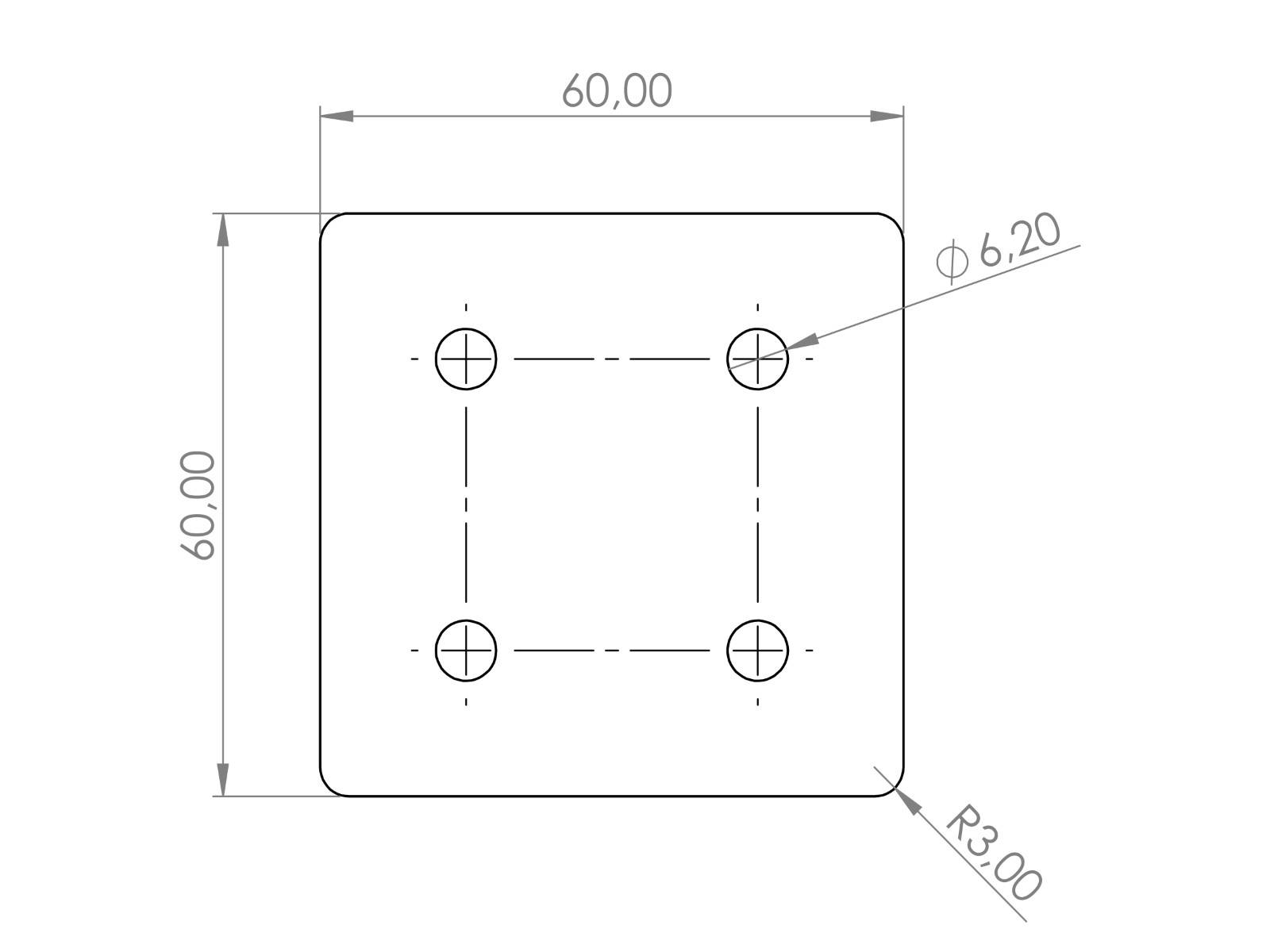Verbinderplatte I-Typ Nut 6, 60x60mm, Stahl 3mm galvanisch verzinkt