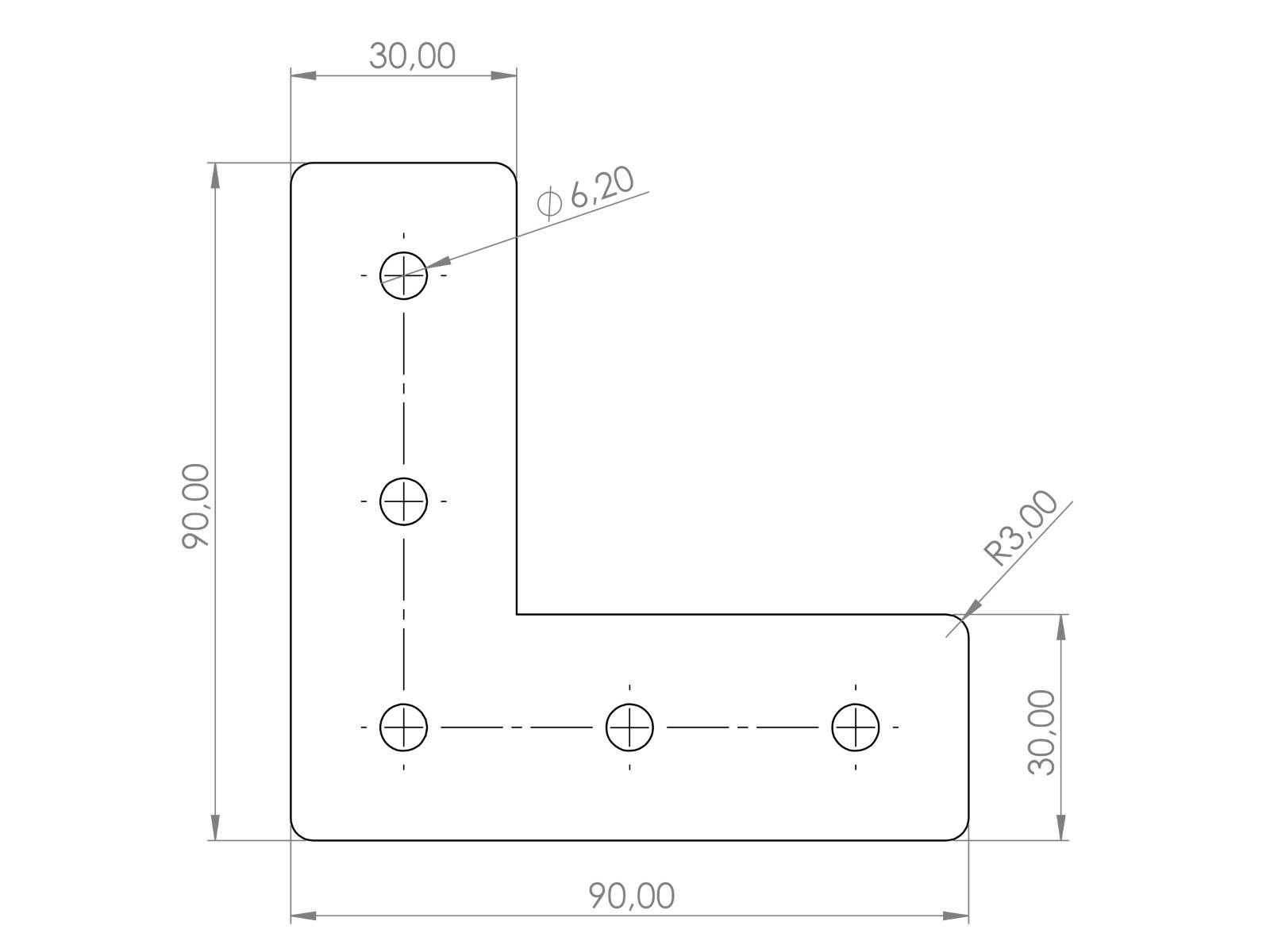Verbinderplatte I-Typ Nut 6, L - 30x90x90mm, Stahl 3mm galvanisch verzinkt