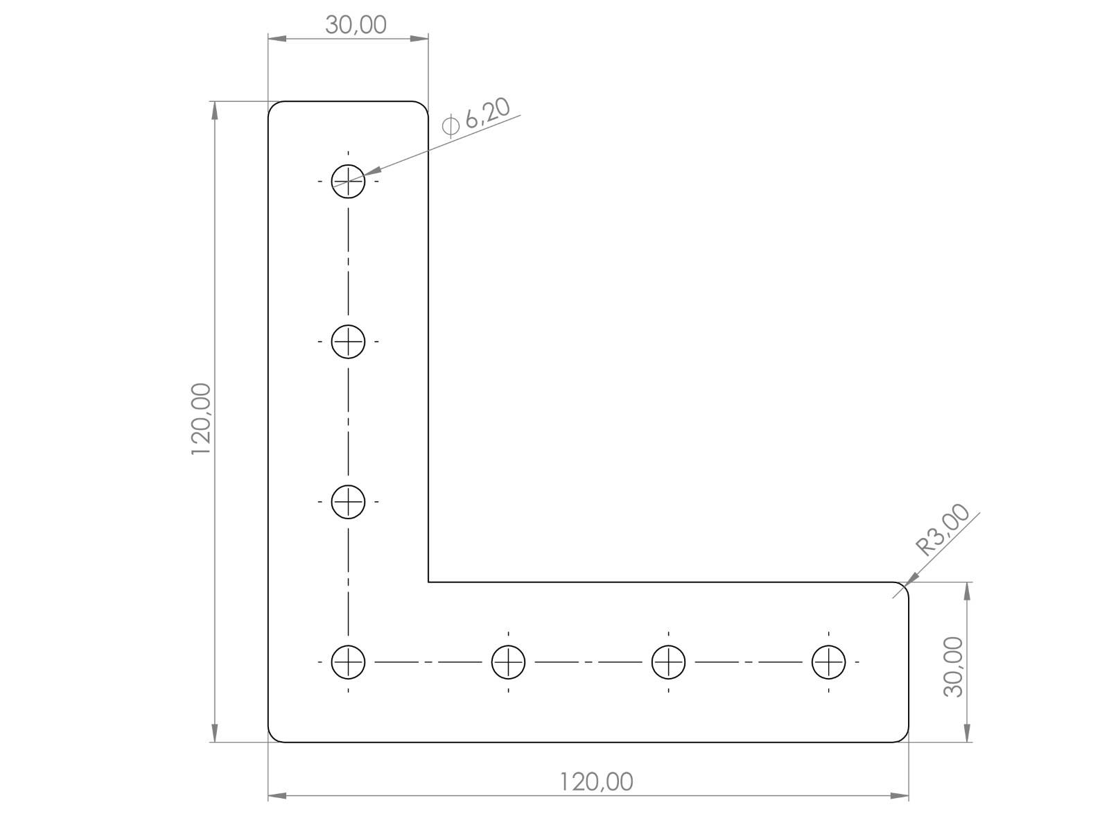 Verbinderplatte I-Typ Nut 6, L - 30x120x120mm, Stahl 3mm galvanisch verzinkt