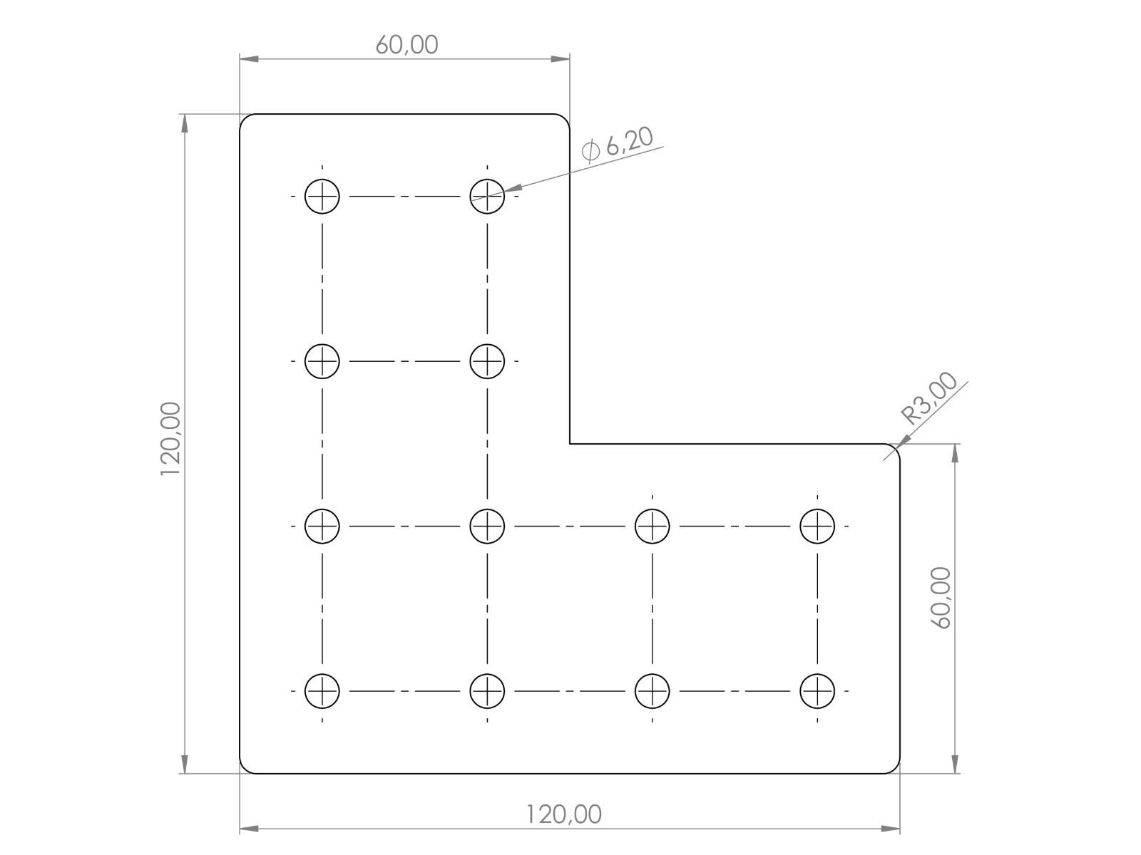 Verbinderplatte I-Typ Nut 6, L - 60x120x120mm, Stahl 3mm galvanisch verzinkt
