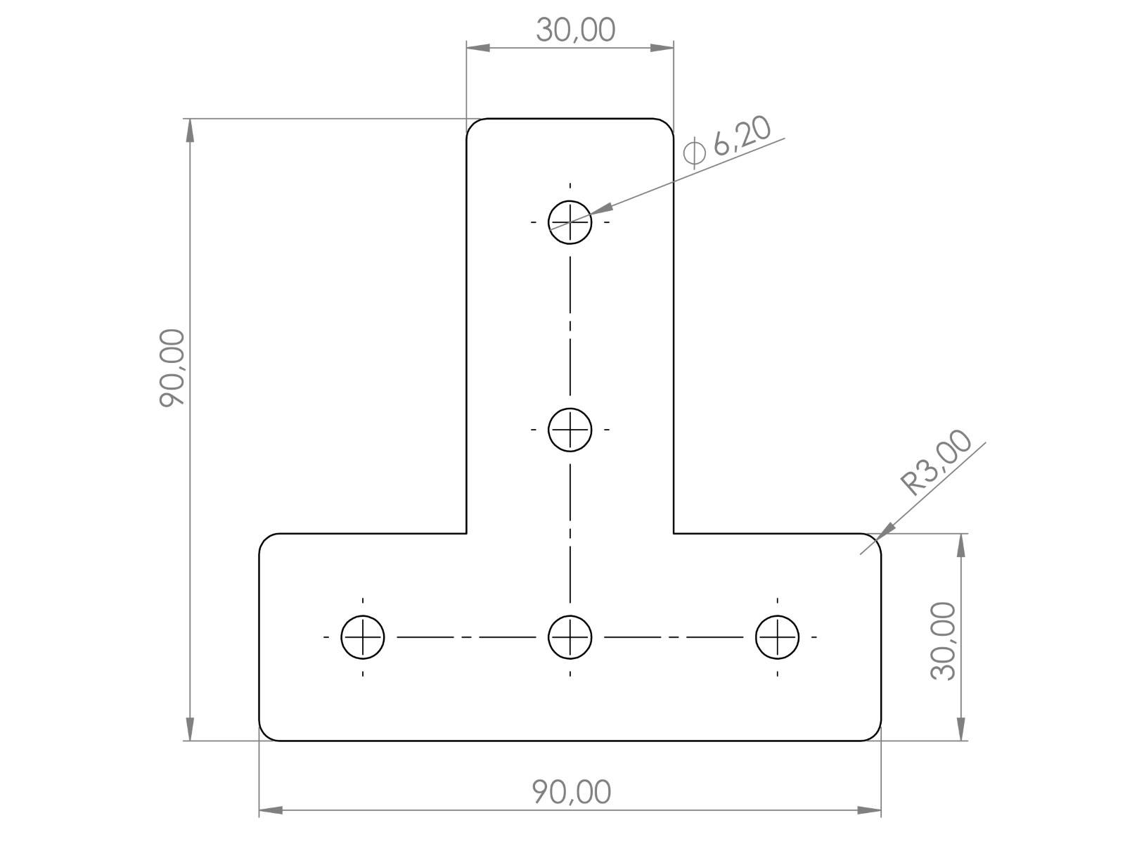 Verbinderplatte I-Typ Nut 6, T - 30x90x90mm, Stahl 3mm galvanisch verzinkt