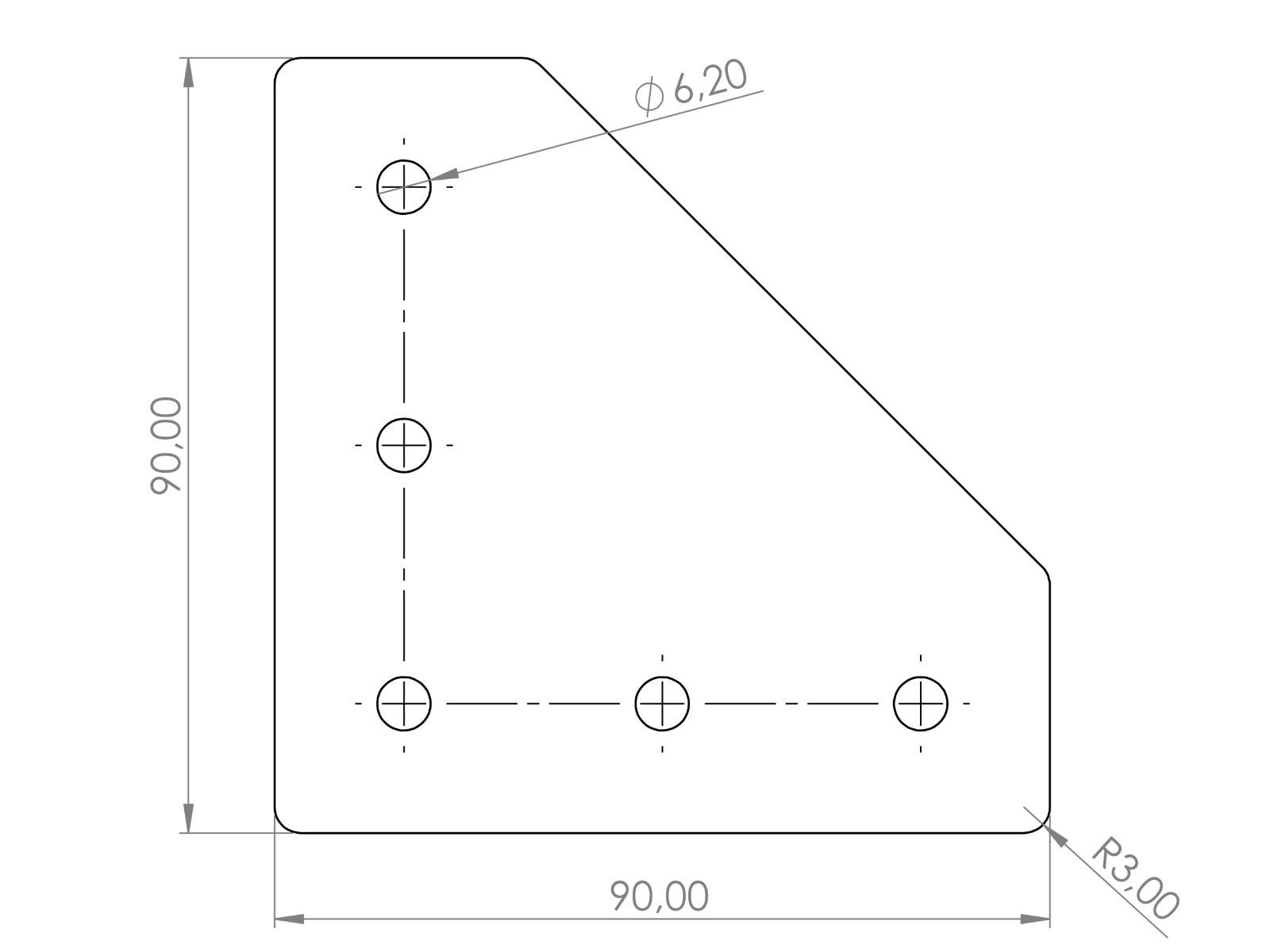 Verbinderplatte I-Typ Nut 6, LD - 30x90x90mm, Stahl 3mm galvanisch verzinkt
