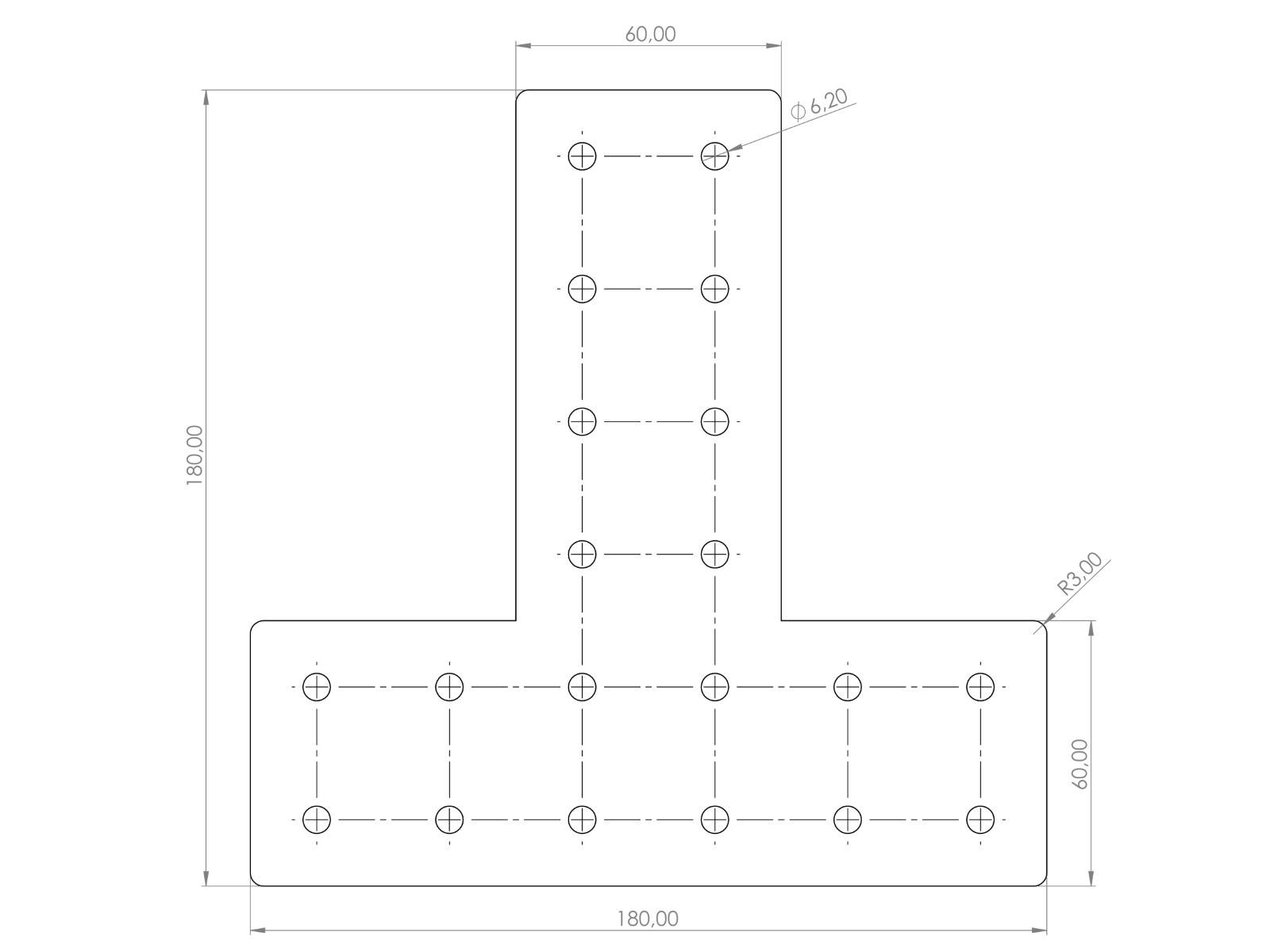 Verbinderplatte I-Typ Nut 6, T - 60x180x180mm, Stahl 3mm galvanisch verzinkt