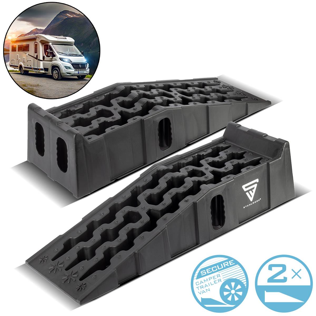 STAHLWERK Stufenkeil GT-15 ST 2er Set mit 6 t Tragkraft Auffahrkeil Unterlegkeil