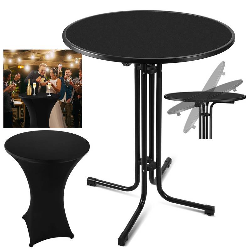 Stehtisch Bistrotisch Metall Garten Tisch Ø 80 cm Bartisch Schwarz inkl. Husse