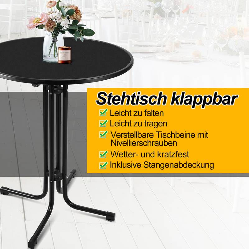 Stehtisch Bistrotisch Metall Garten Tisch Ø 80 cm Bartisch Schwarz inkl. Husse