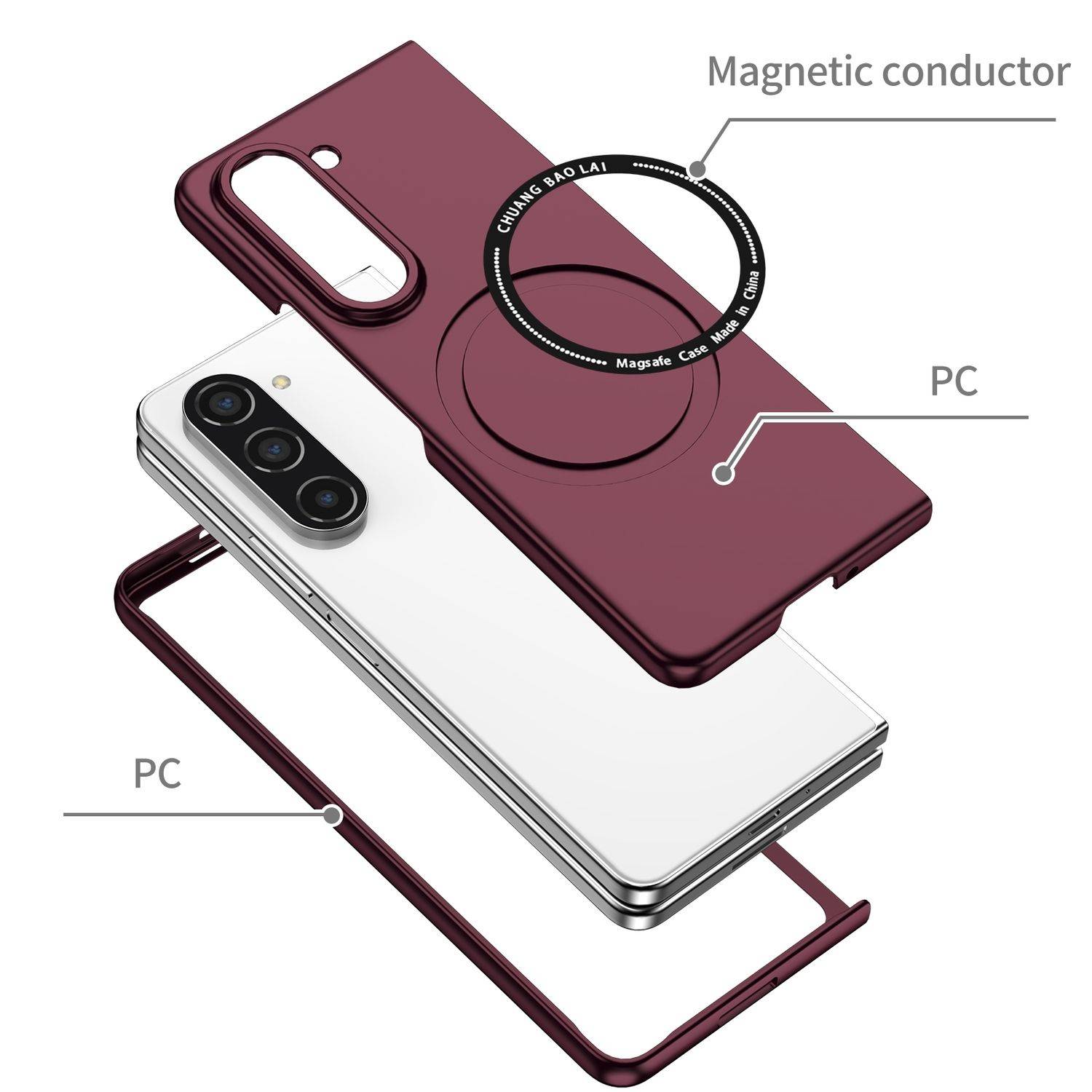 Für Samsung Galaxy Z Fold6 Magnet Magsafe Handy Schutz Hülle Weinrot