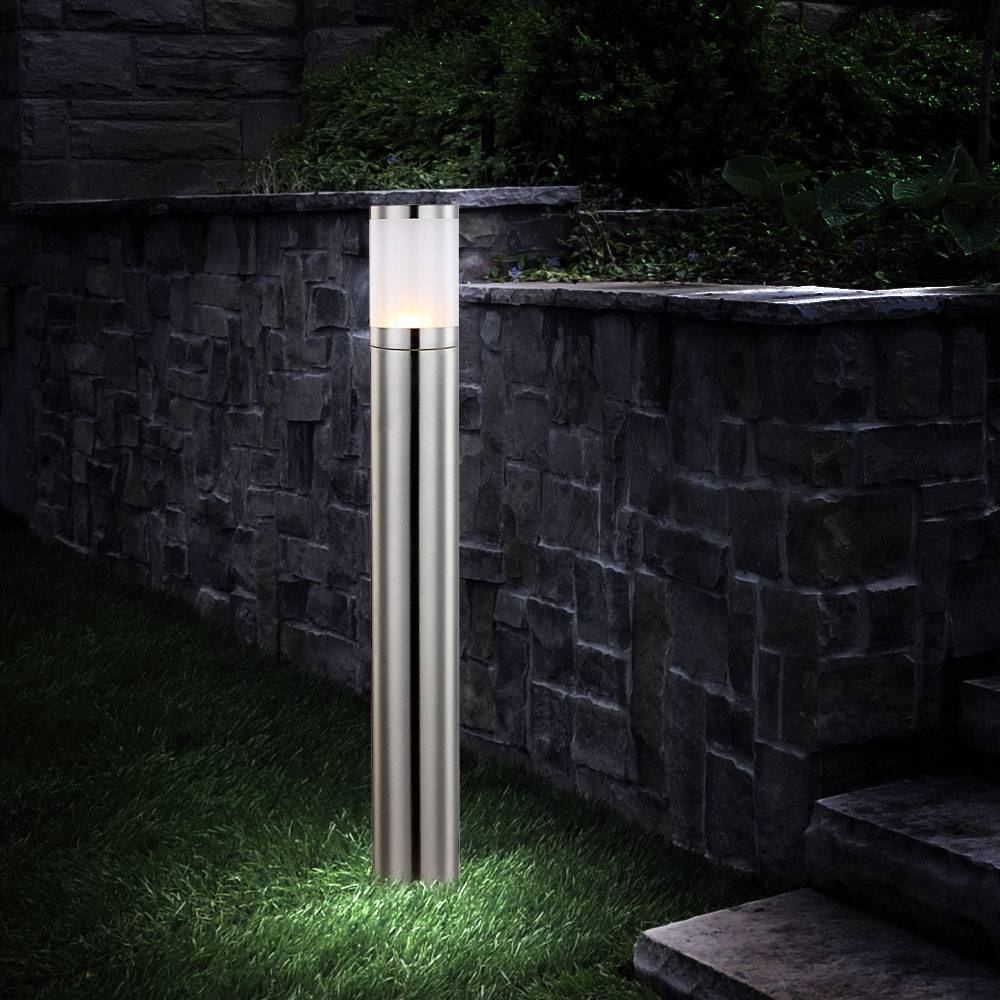 Wegeleuchte Außenstehlampe H 80 cm Gartenlampe Außenleuchte Edelstahl, silber Kunststoff opal, 1x E27 Fassung, DxH 14x80 cm