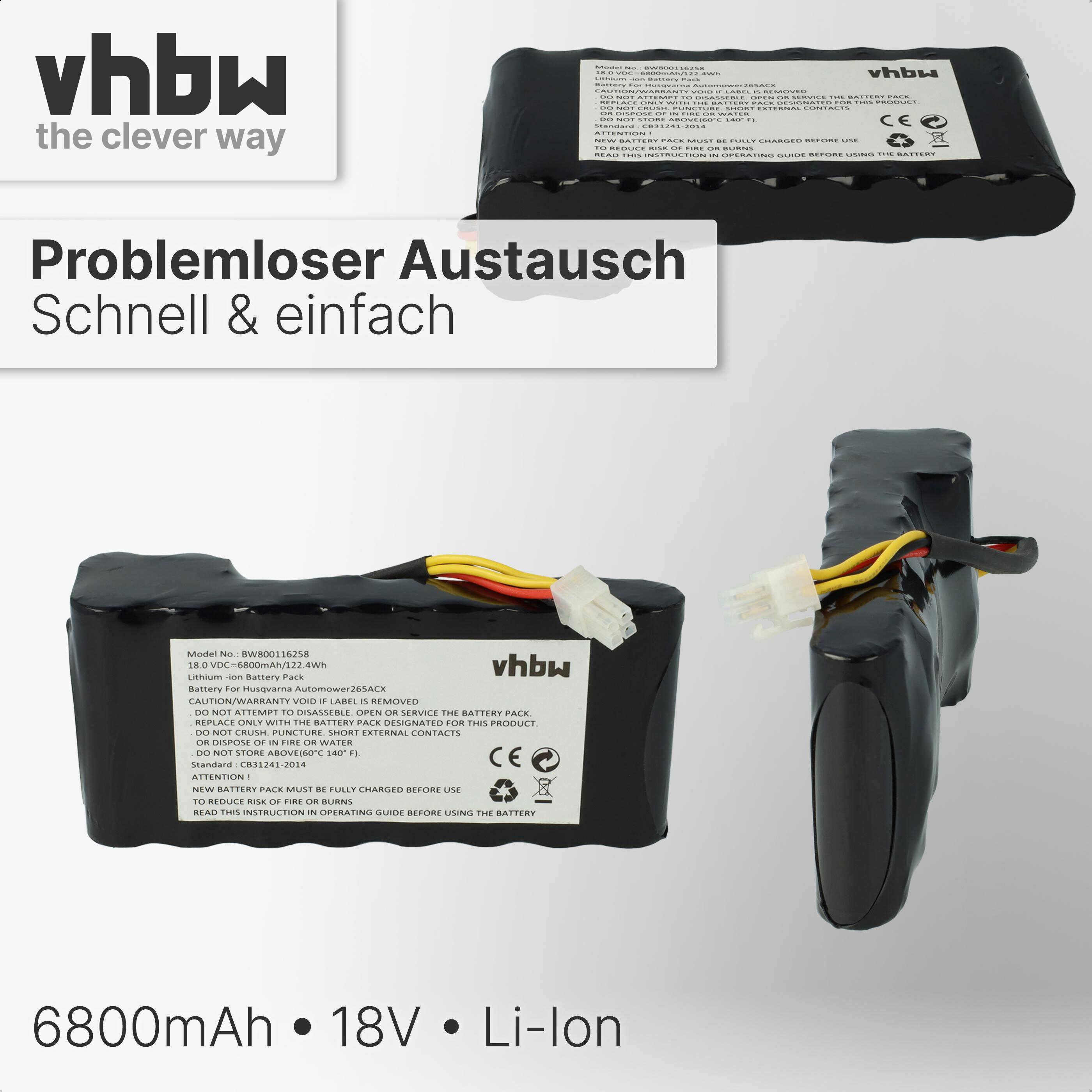 vhbw Akkupack Ersatz für Husqvarna 593 11 41-05, 593 11 41-04 für Rasenroboter (6800mAh 18V Li-Ion)