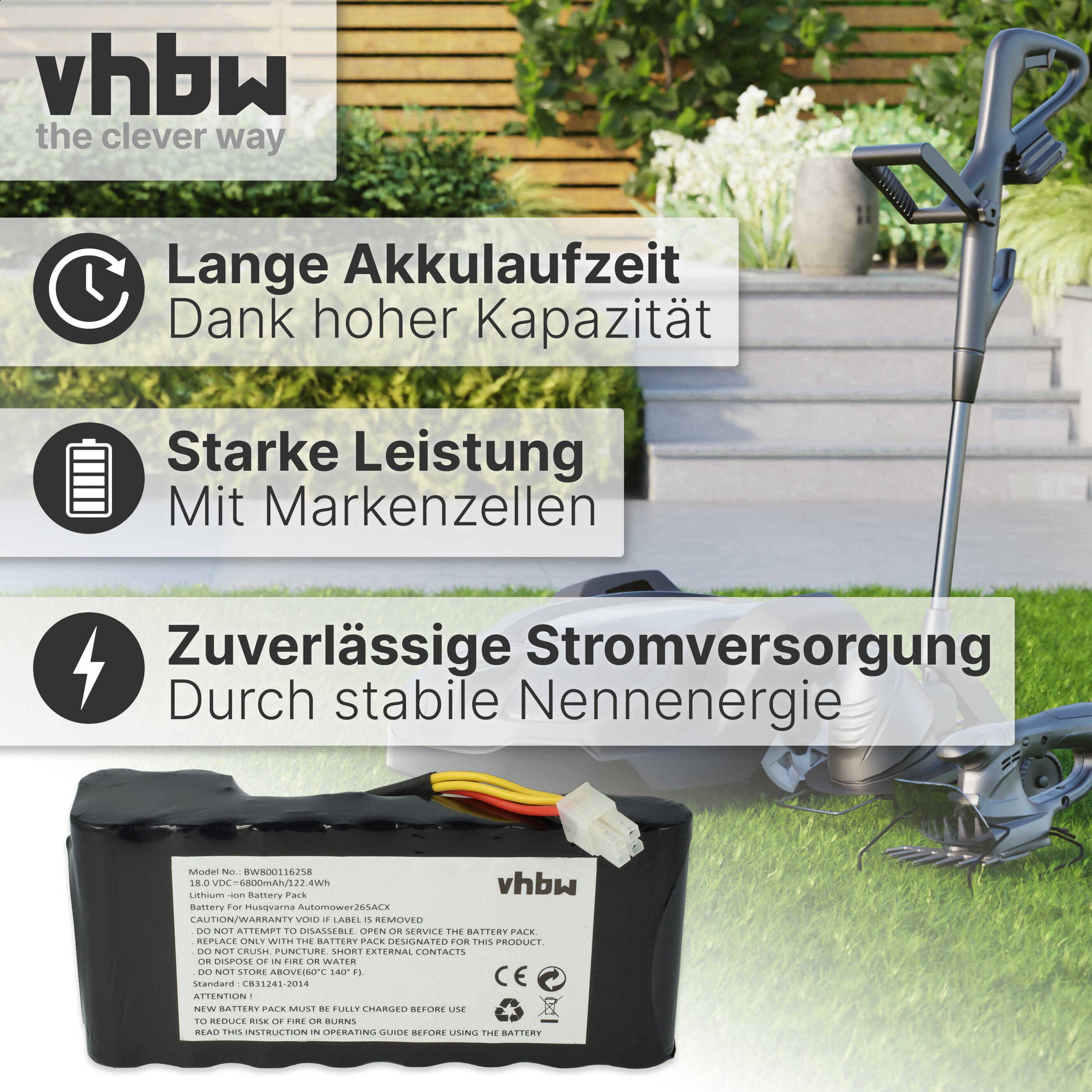 vhbw Akkupack Ersatz für Husqvarna 5806833-03, 5806833-02, 5806833-01 für Rasenroboter (6800mAh 18V Li-Ion)