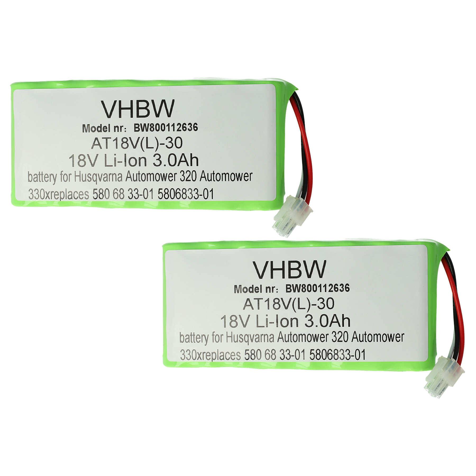 vhbw 2x Akku Ersatz für Husqvarna 580 68 33-02, 580 68 33-03, 580683303, 5806833-03, 588146401 für Rasenroboter (3000mAh 18V Li-Ion)