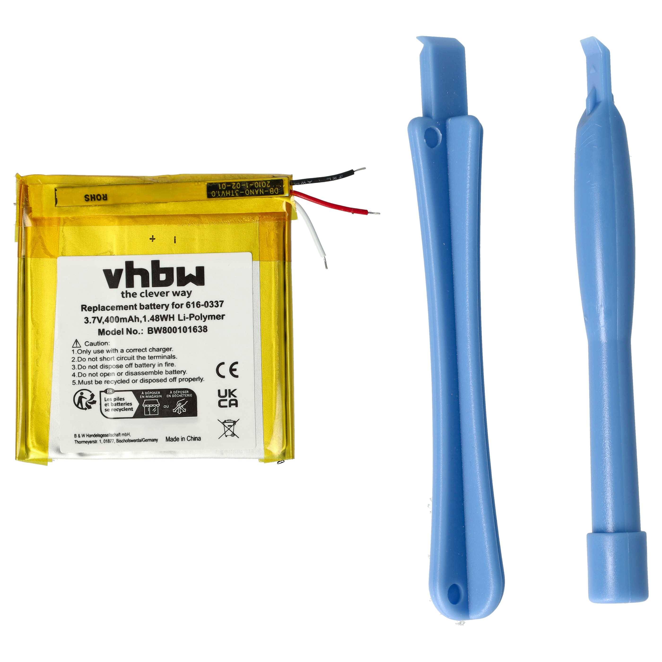 vhbw Akku kompatibel mit Apple iPod Nano MB453LL/A MP3-Player Musik Player (450 mAh, 3,7 V, Li-Polymer)