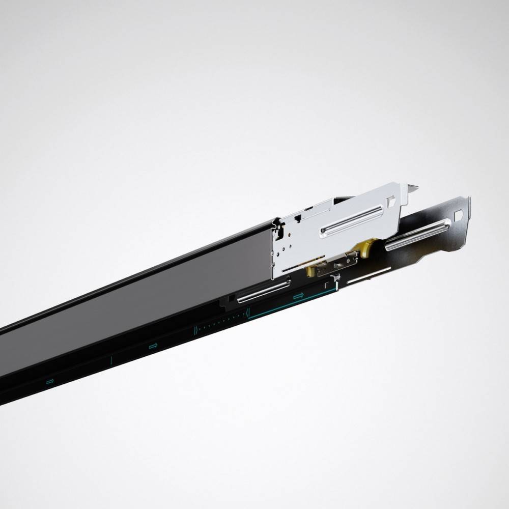 Bild einer metallischen Schubladenschiene mit Rollen und einer ausgefahrenen Schiene, das das Design und die Ingenieurskunst für einen reibungslosen Betrieb veranschaulicht.