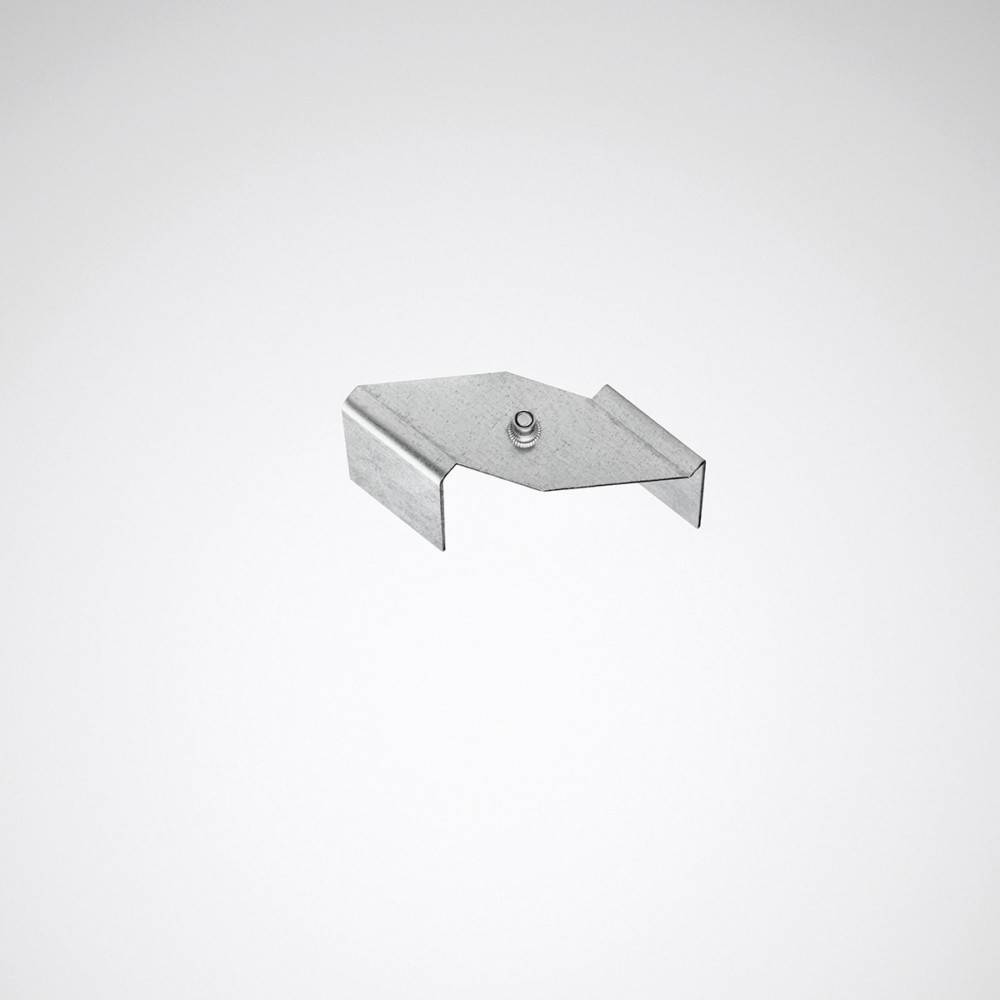 Eine Metallhalterung mit einem zentralen Bolzen und abgeschrägten Kanten, die zum Abstützen von Strukturen oder zum Zusammenfügen von Materialien verwendet wird.