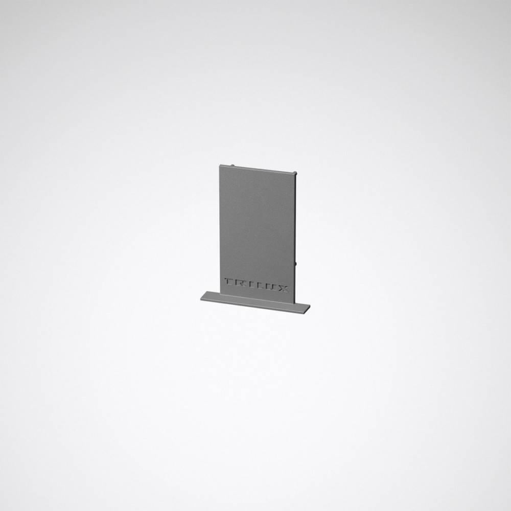 Ein freistehender, vertikaler Kartenhalter aus Metall mit rechteckiger Basis, der darauf ausgelegt ist, Visitenkarten oder Informationstafeln sicher zu präsentieren.