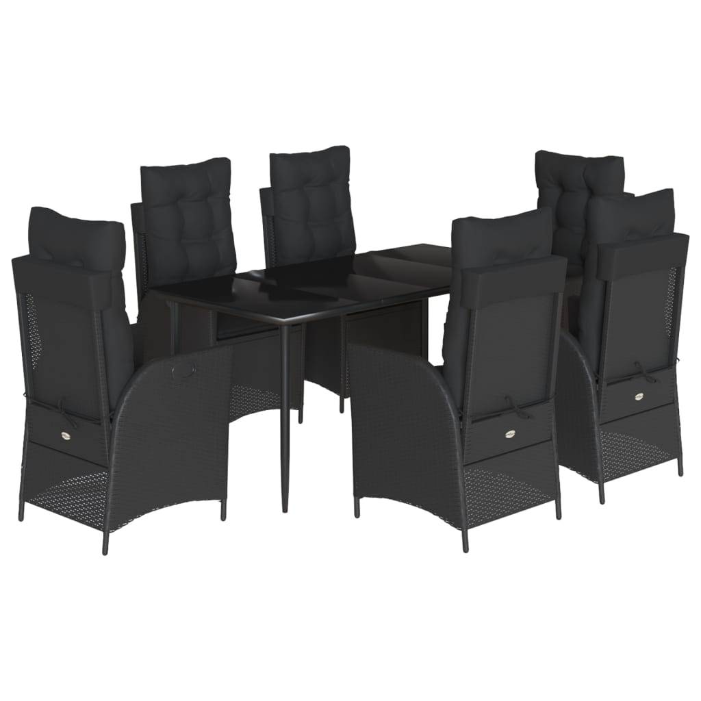 vidaXL 7-tlg. Garten-Essgruppe mit Kissen Schwarz Poly Rattan