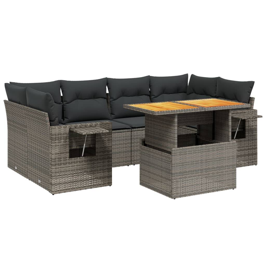 vidaXL 7-tlg. Garten-Sofagarnitur mit Kissen Grau Poly Rattan